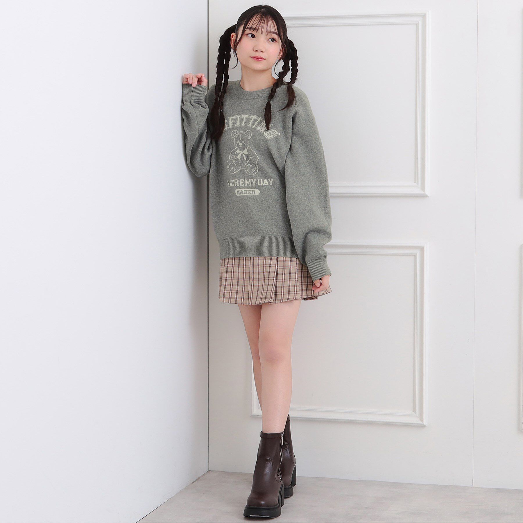 PINK-latte「コットンジャカードくまプルオーバー」|ニット・セーター|