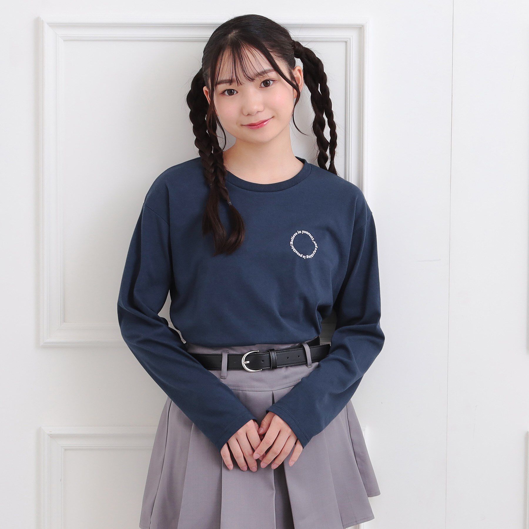 PINK-latte「フロッキーくまちゃんロンT」|Tシャツ・カットソー|ネイビー(094)