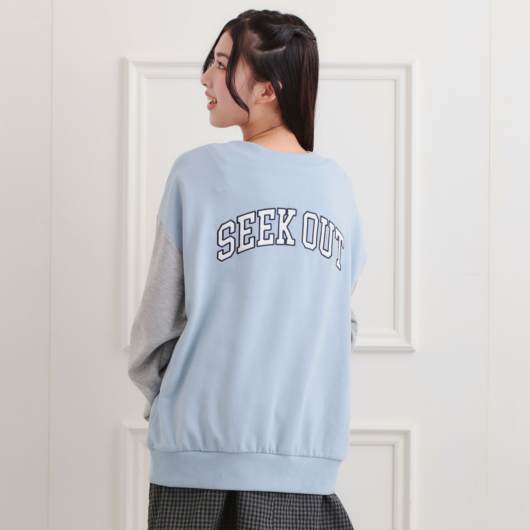 PINK-latte「バックカレッジVネックカーディガン」|カーディガン|