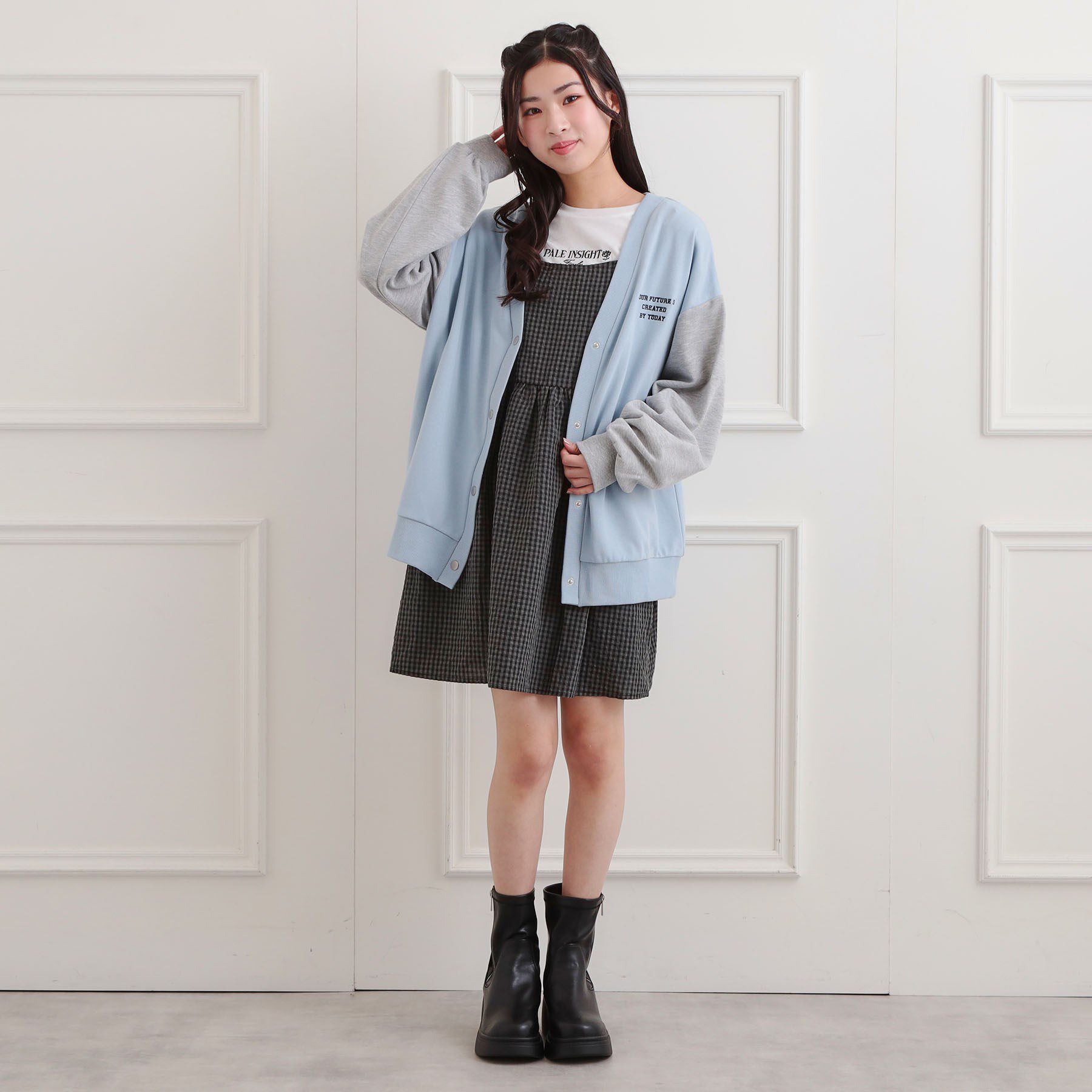 PINK-latte「バックカレッジVネックカーディガン」|カーディガン|