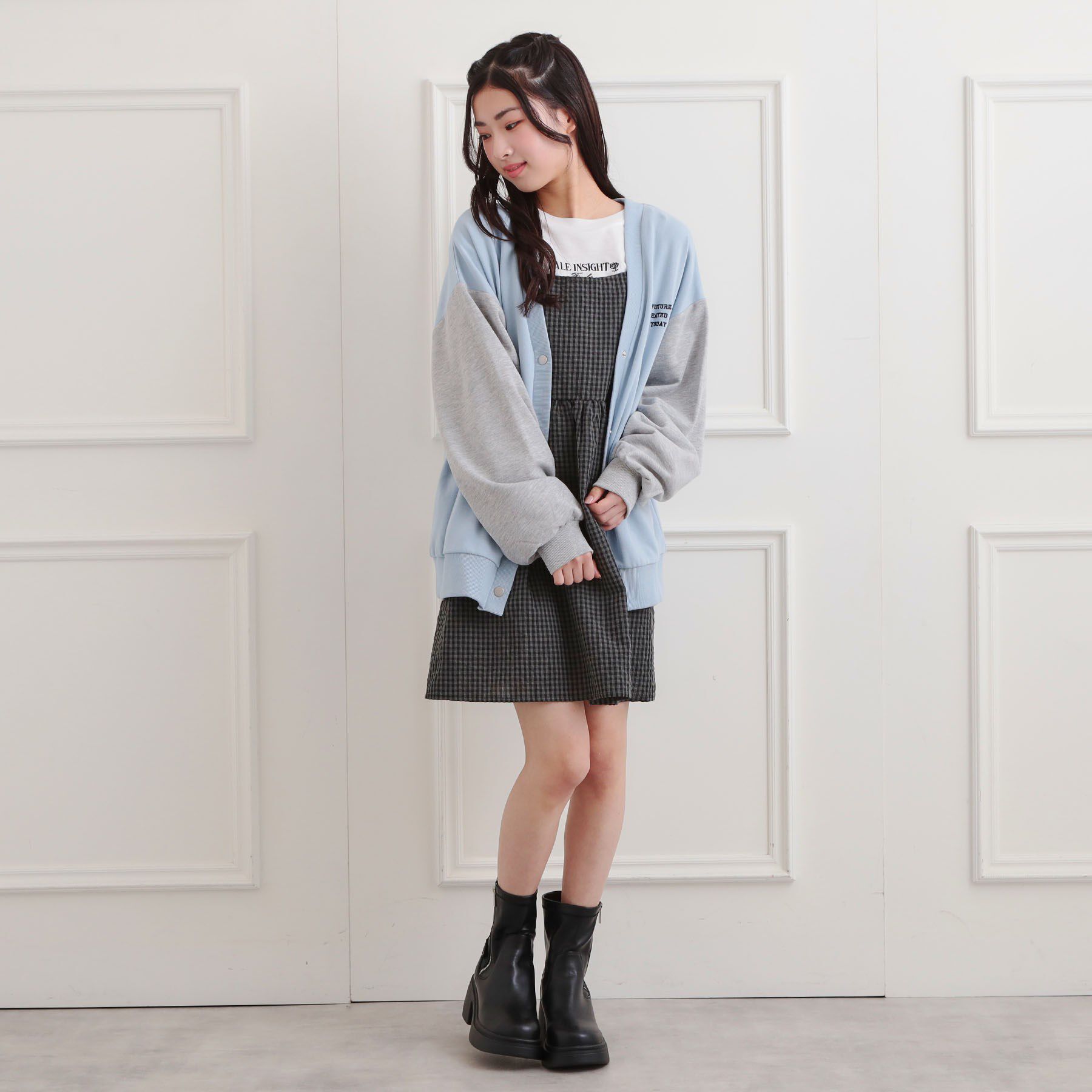 PINK-latte「バックカレッジVネックカーディガン」|カーディガン|