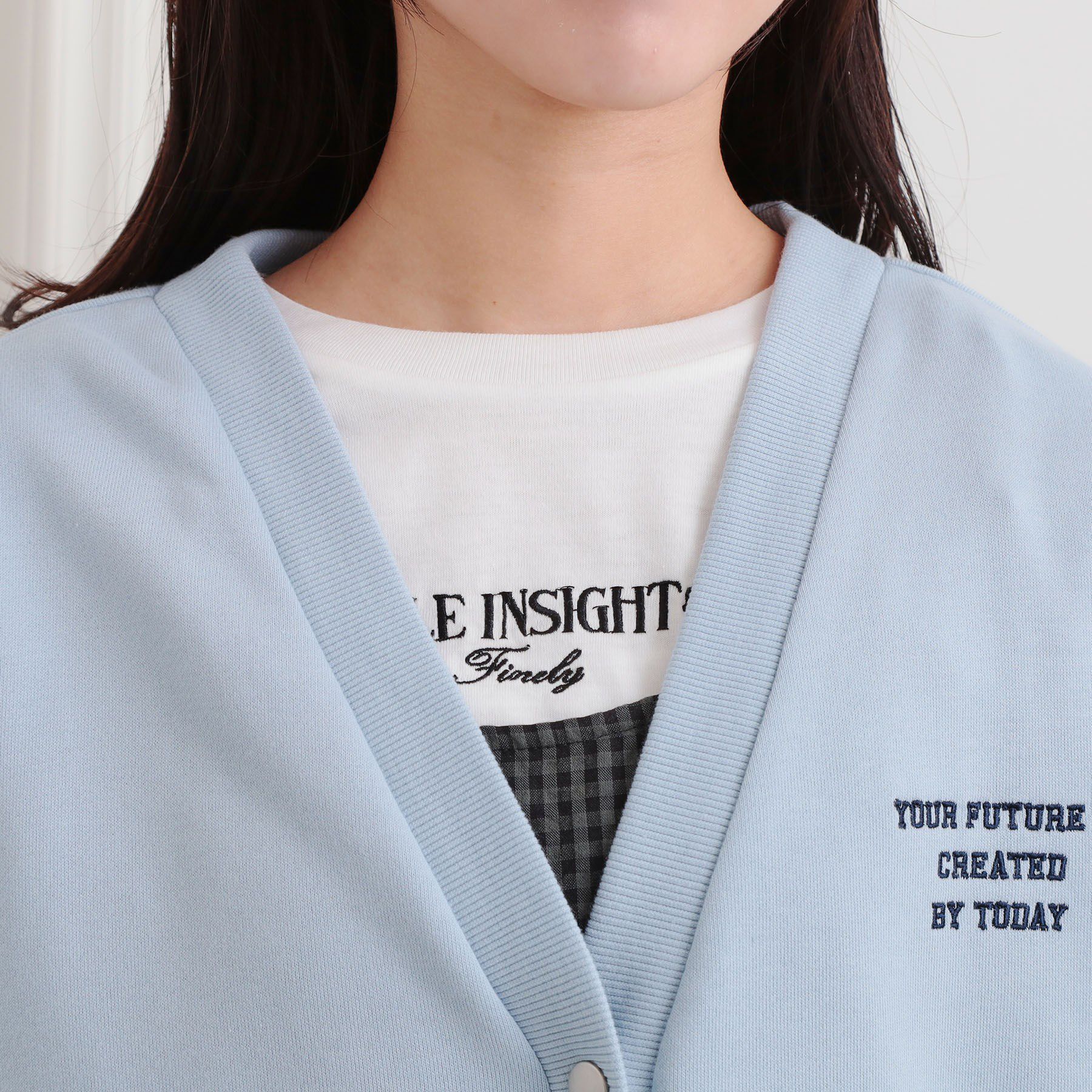 PINK-latte「バックカレッジVネックカーディガン」|カーディガン|