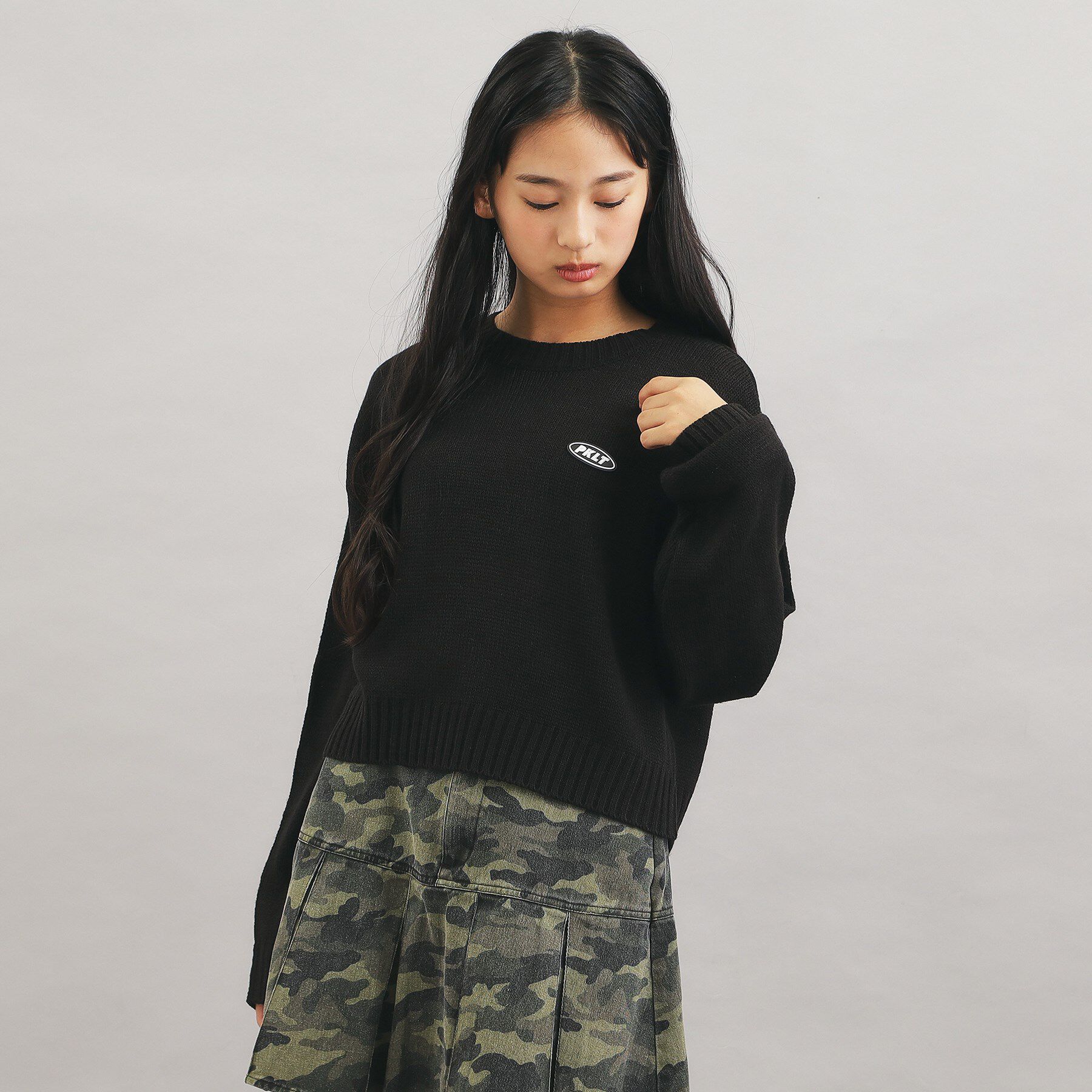 PINK-latte「【プチプラ】短丈ニットプルオーバー」|ニット・セーター|ブラック(019)