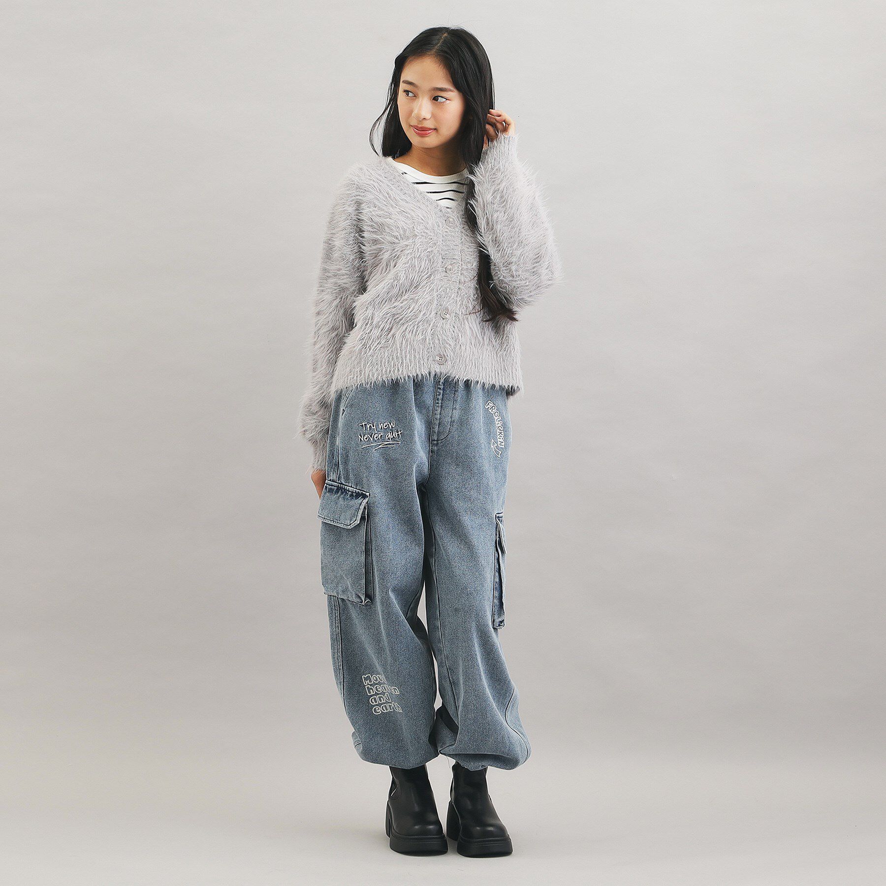 PINK-latte「ウォッシャブルロゴシャギーニットカーディガン」|カーディガン|