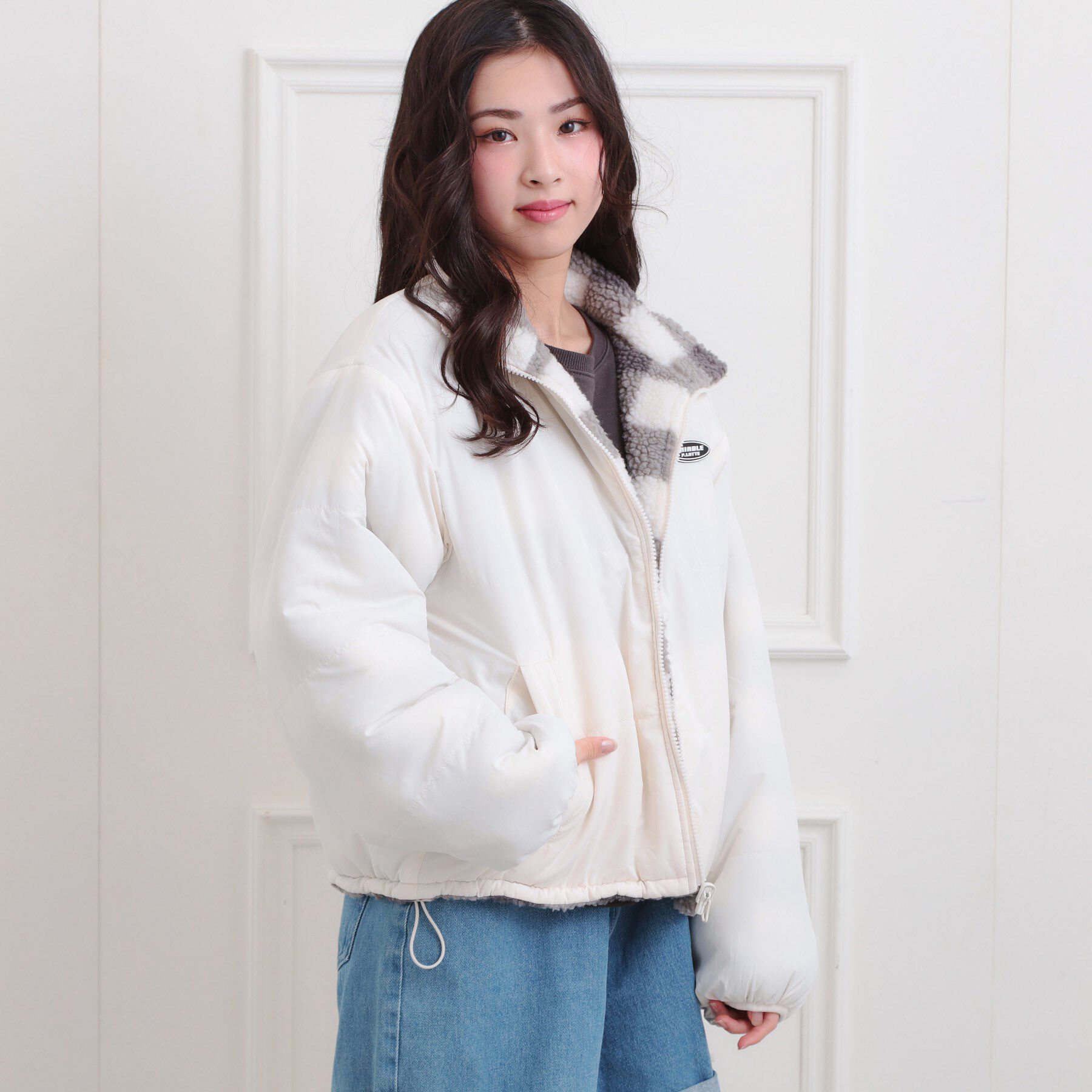 PINK-latte「ボアリバーシブルブルゾン」|ブルゾン・スタジャン|