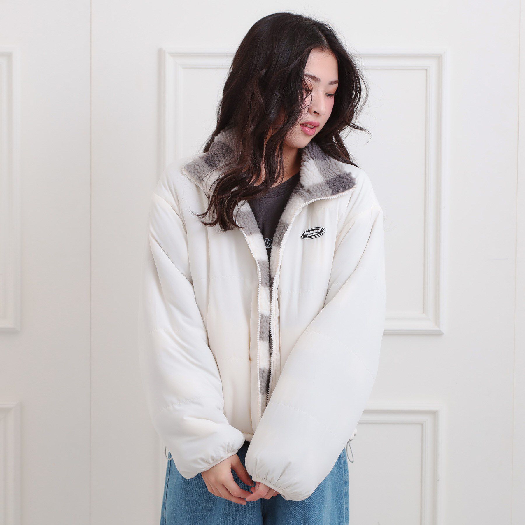 PINK-latte「ボアリバーシブルブルゾン」|ブルゾン・スタジャン|