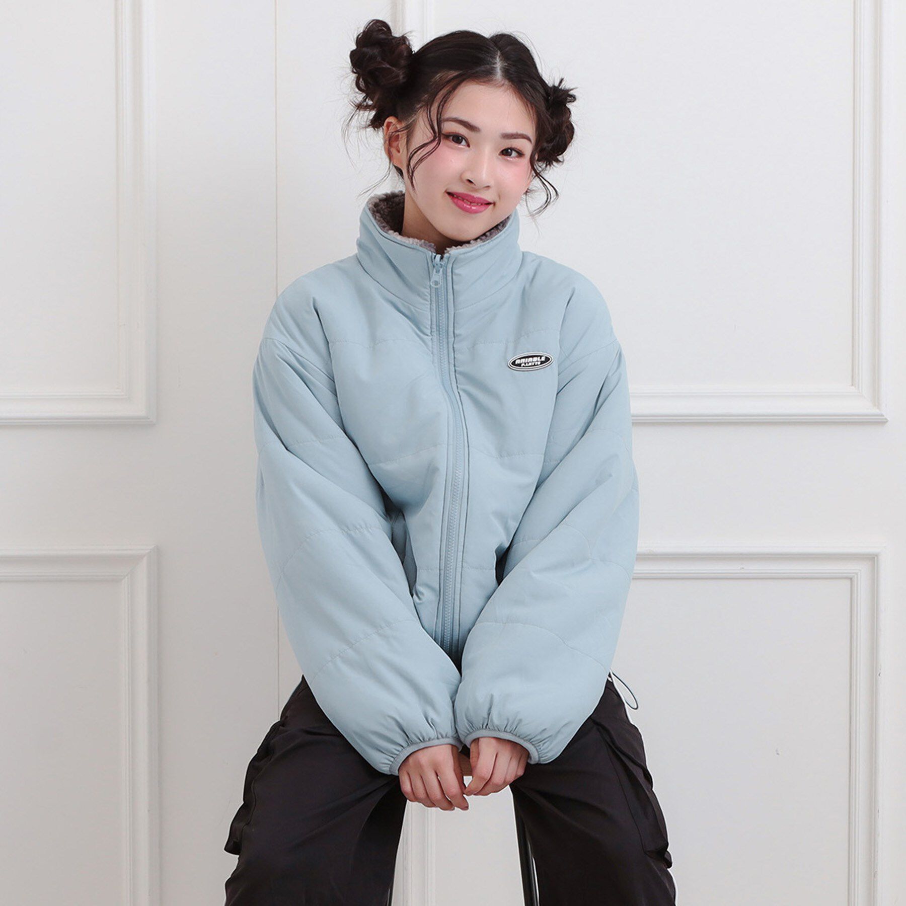 PINK-latte「ボアリバーシブルブルゾン」|ブルゾン・スタジャン|