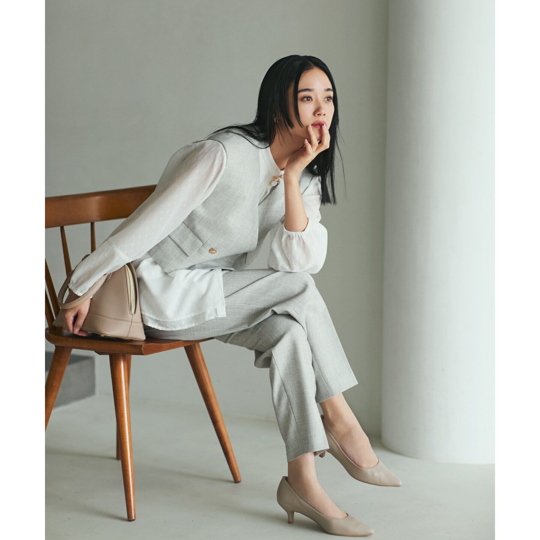 THE SHOP TK「【ONOFF活躍/セレモニー/通勤】杢調カルゼテーパードパンツ/洗える」|その他|