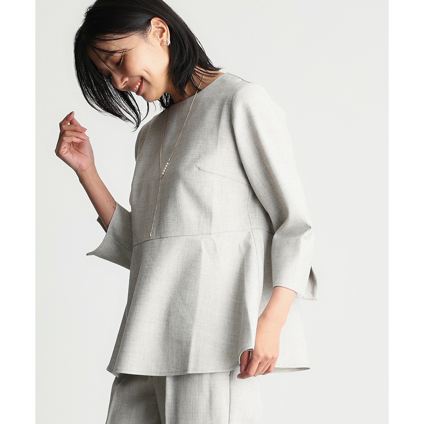 THE SHOP TK「【ONOFF活躍/セレモニー/通勤】杢調カルゼペプラムブラウス/洗える」|シャツ・ブラウス|