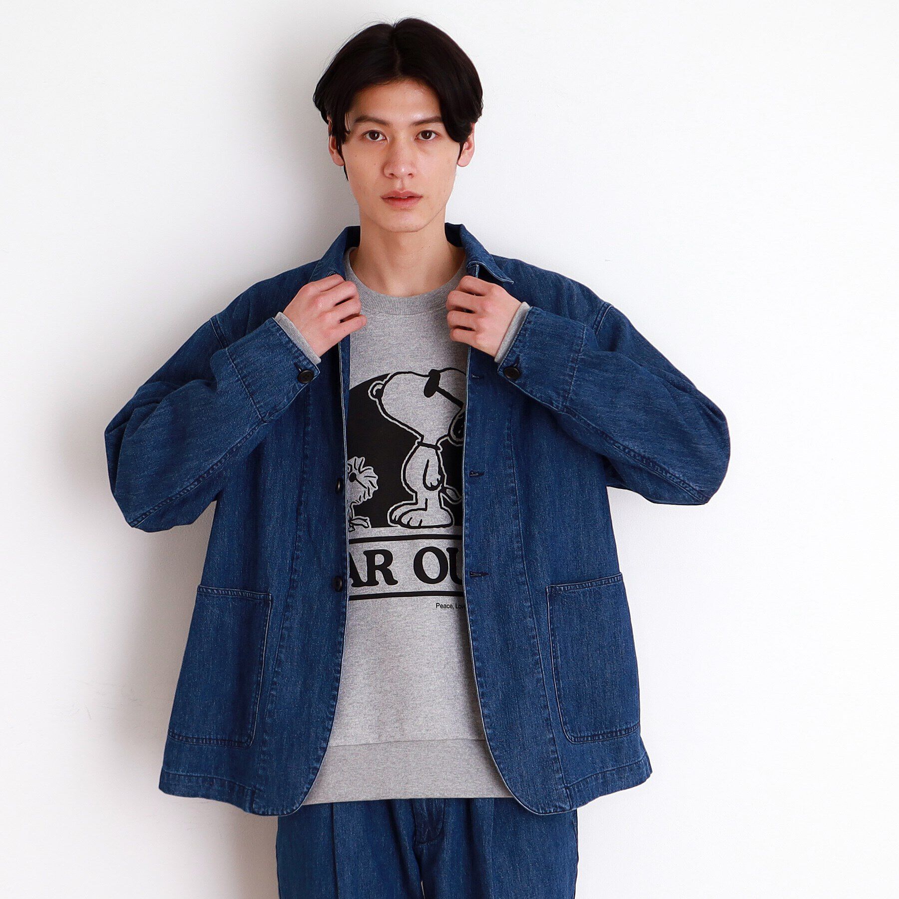 THE SHOP TK「綿麻デニムカバーオール　セットアップ可」|ブルゾン・スタジャン|