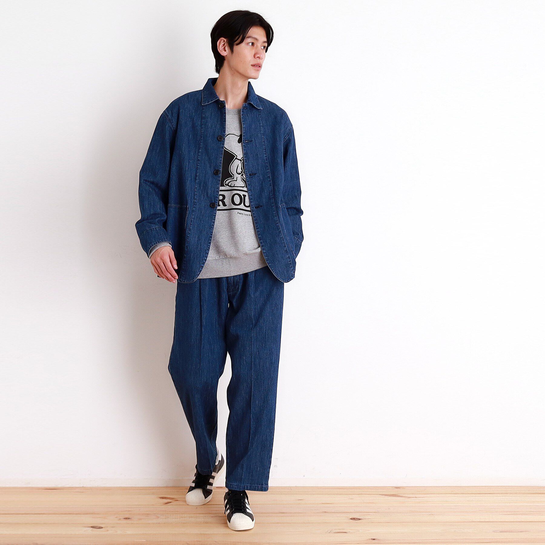 THE SHOP TK「綿麻デニムカバーオール　セットアップ可」|ブルゾン・スタジャン|