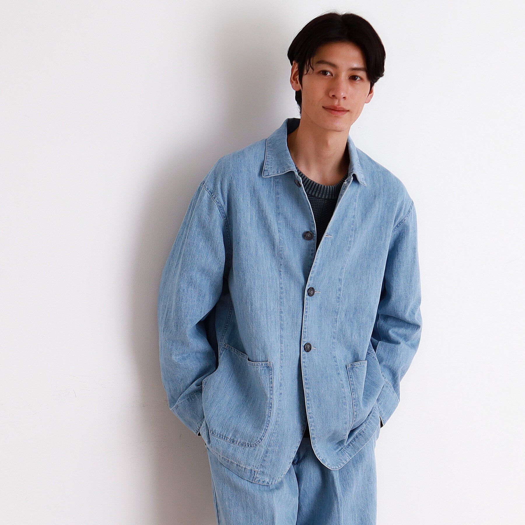 THE SHOP TK「綿麻デニムカバーオール　セットアップ可」|ブルゾン・スタジャン|