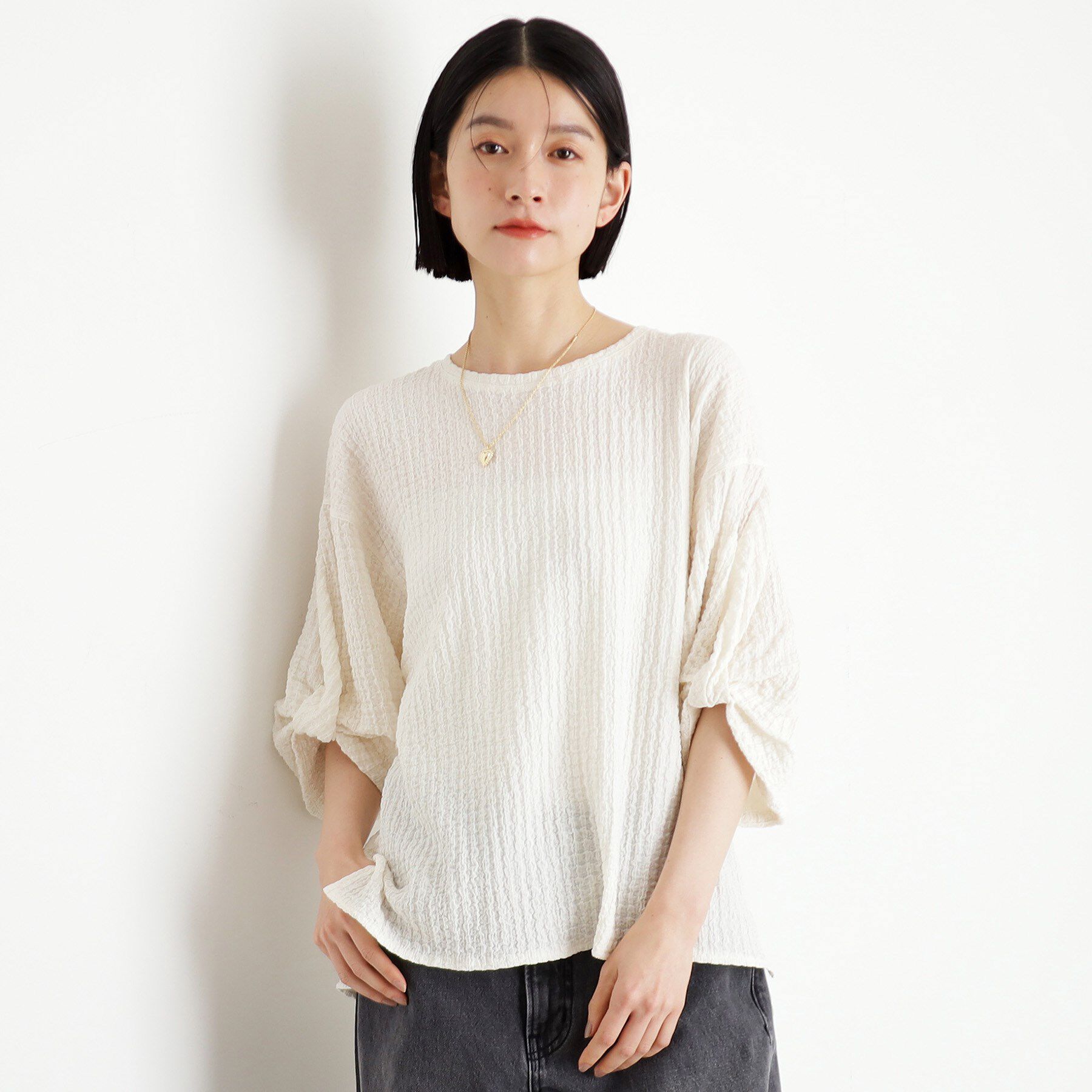 THE SHOP TK「ポコポコ袖タックプルオーバー【洗濯機OK】」|Tシャツ・カットソー|