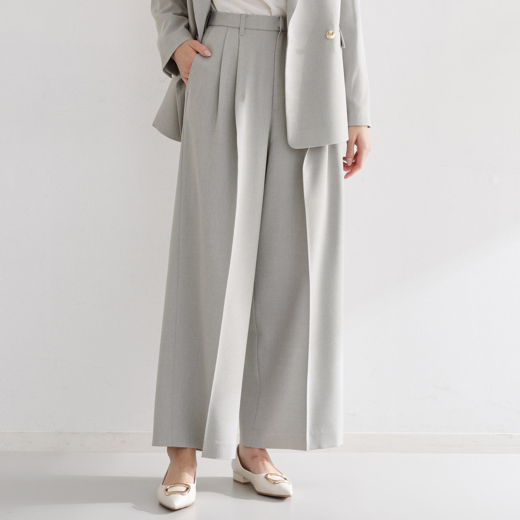 THE SHOP TK「【通勤・セレモニー】CAVIAN 2タックワイドパンツ/セットアップ可」|その他|グレー(012)