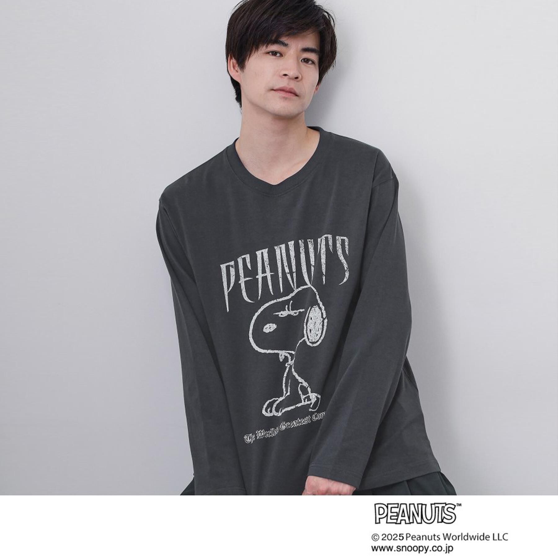 THE SHOP TK「PEANUTS ／ ピーナッツ スヌーピー ヴィンテージ風プリント長袖Tシャツ」|Tシャツ・カットソー|チャコールグレー(0