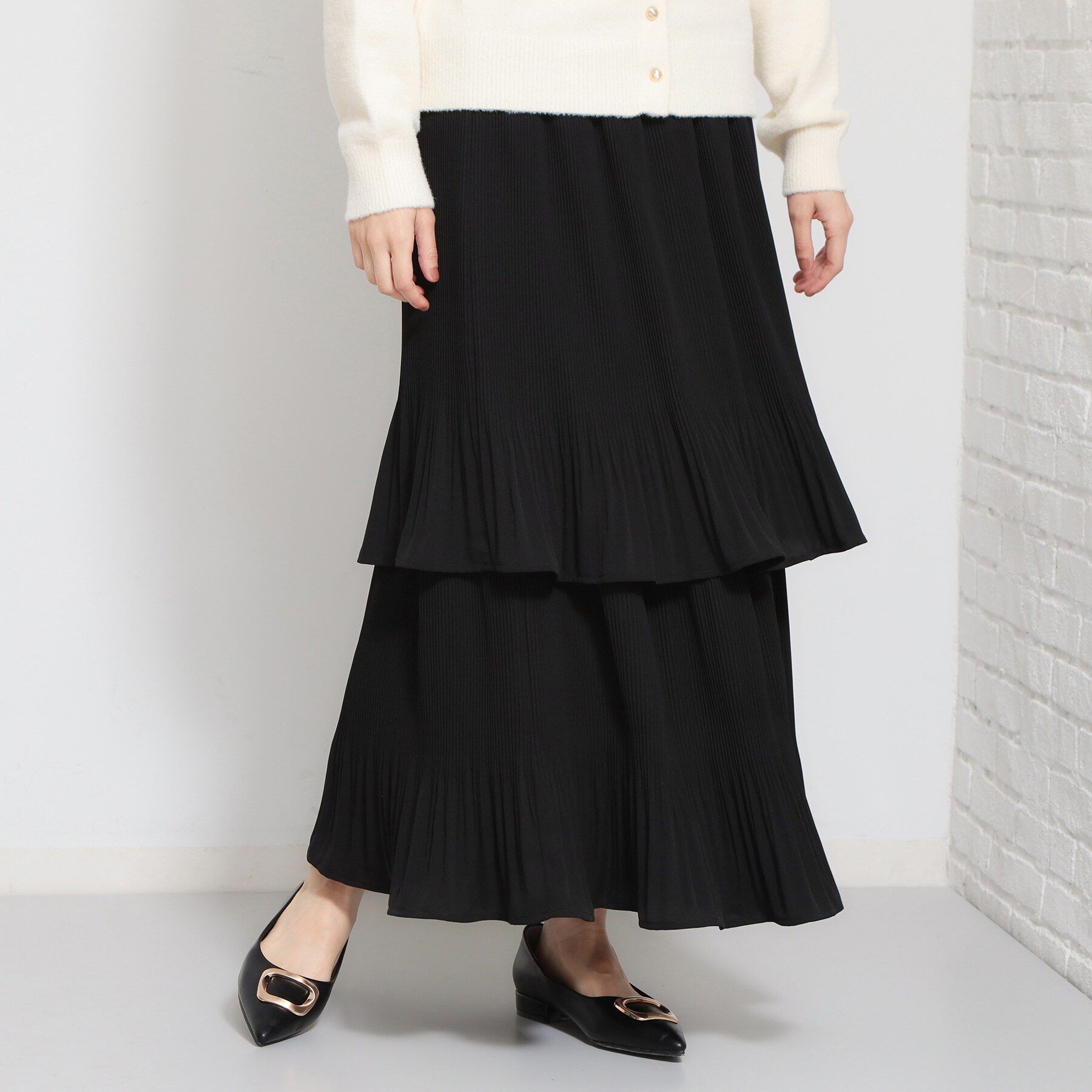 THE SHOP TK「【セレモニーにもカジュアルにも】2段ティアードプリーツスカート」|スカート|ブラック(019)