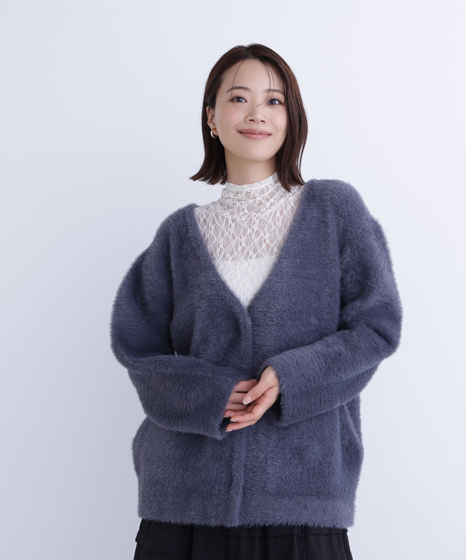  「Vネックシャギー接結コーディガン」|ニット・セーター|