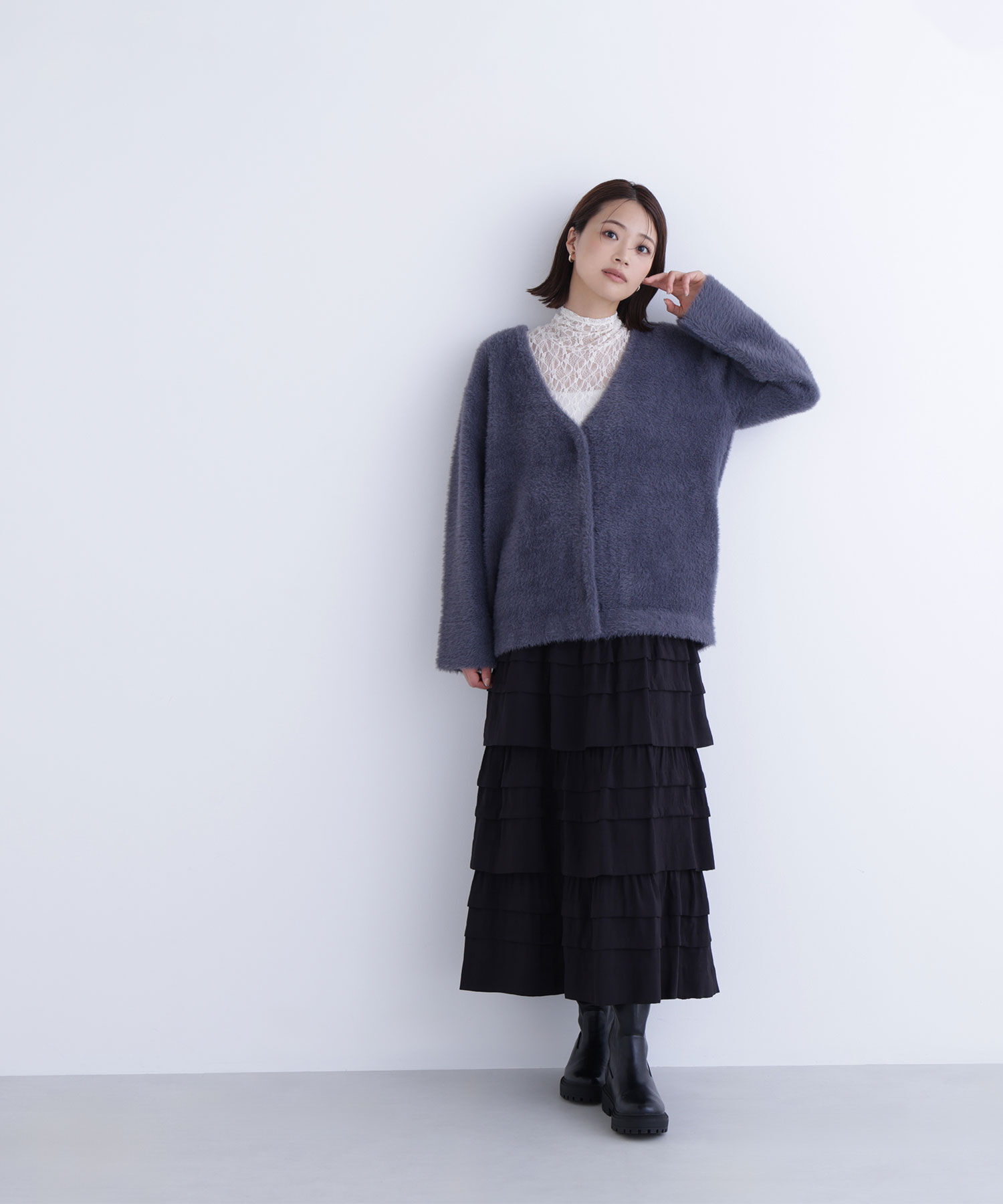  「Vネックシャギー接結コーディガン」|ニット・セーター|