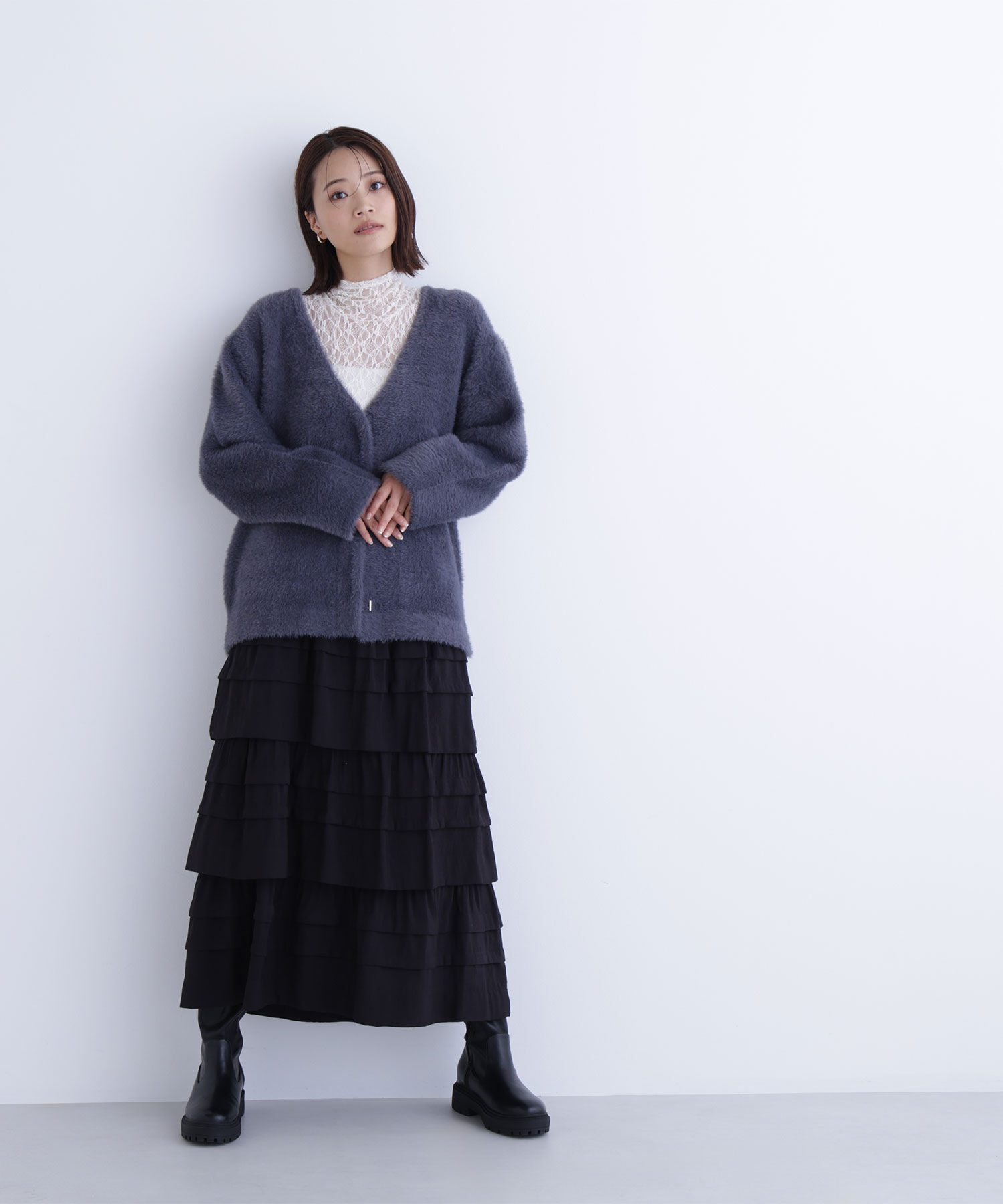  「Vネックシャギー接結コーディガン」|ニット・セーター|