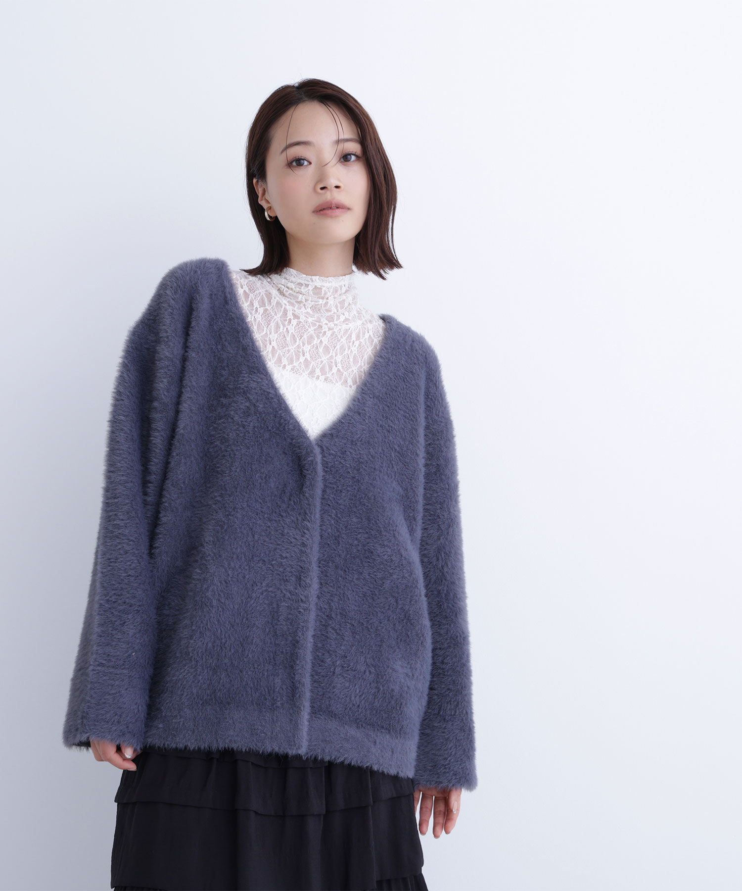  「Vネックシャギー接結コーディガン」|ニット・セーター|