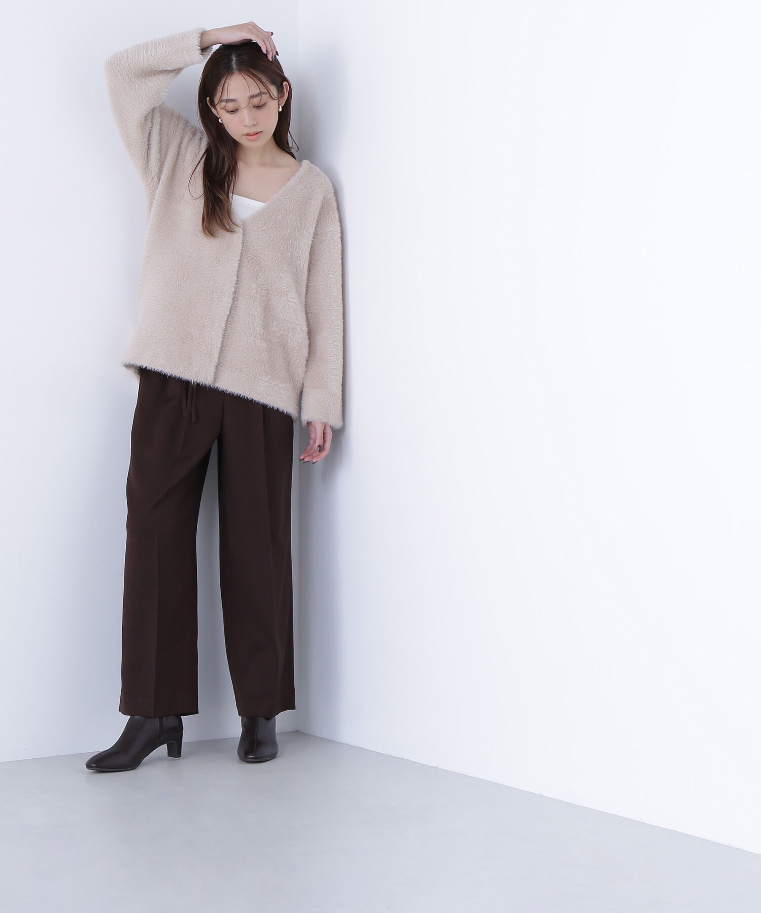  「Vネックシャギー接結コーディガン」|ニット・セーター|