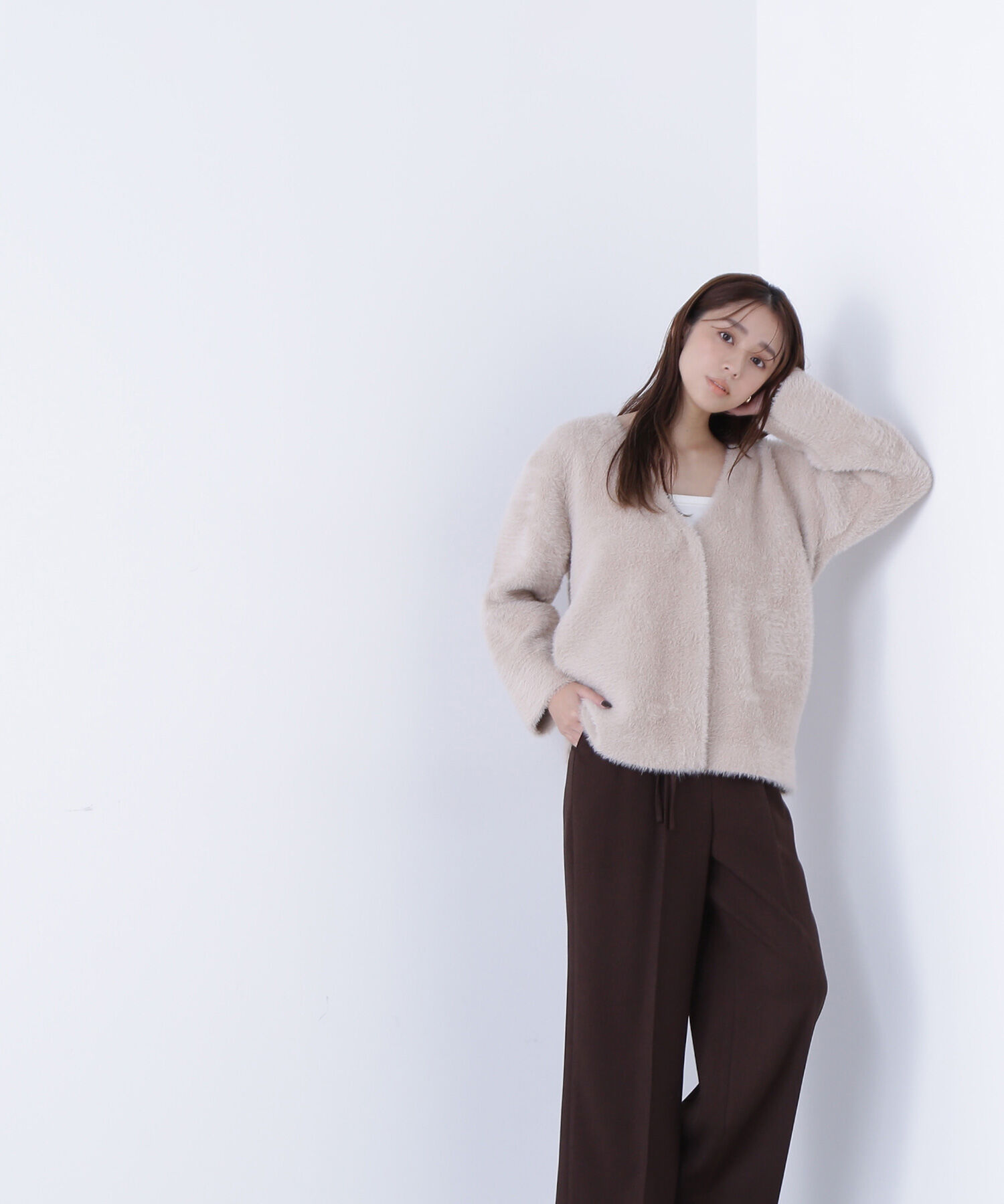  「Vネックシャギー接結コーディガン」|ニット・セーター|