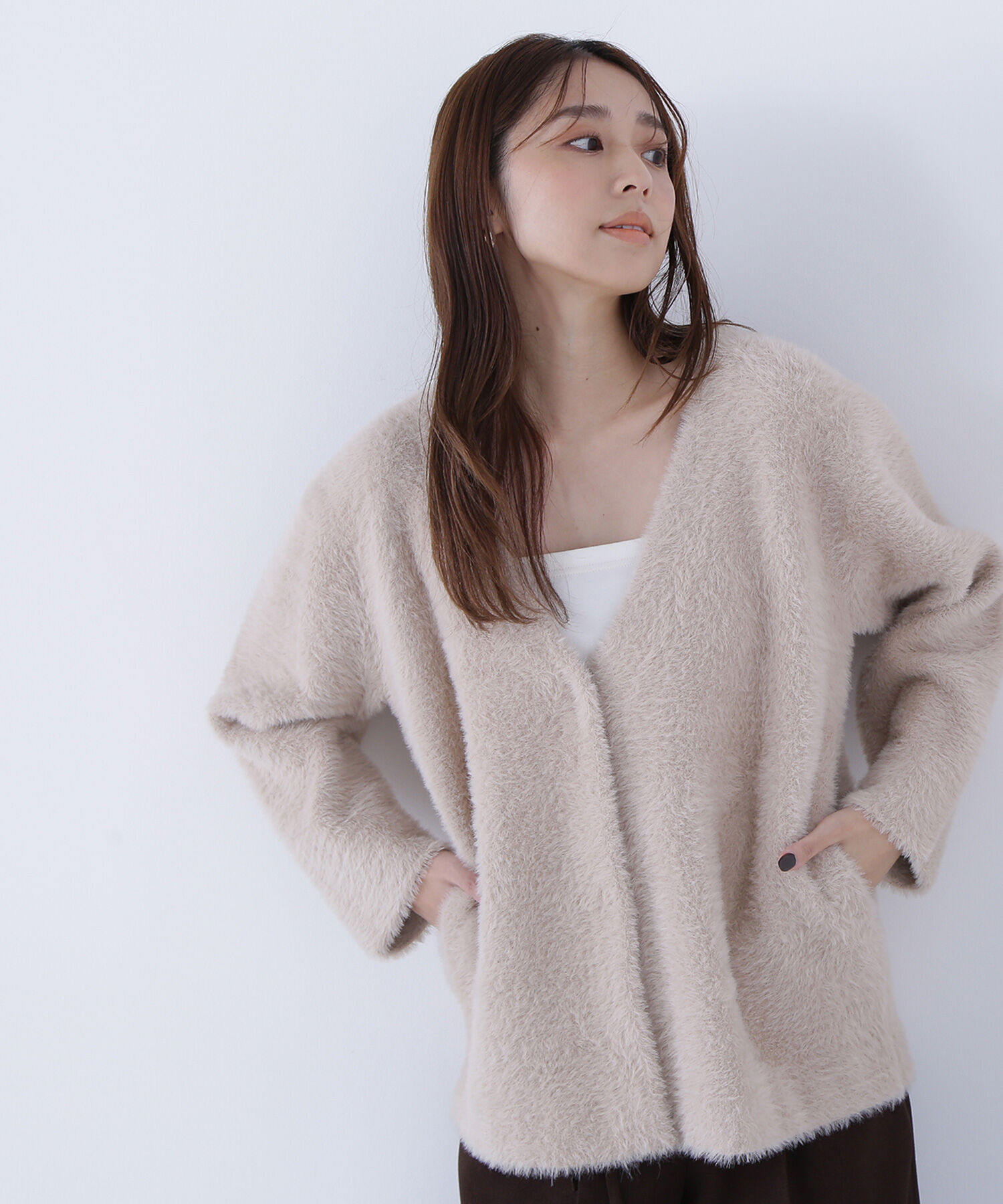  「Vネックシャギー接結コーディガン」|ニット・セーター|