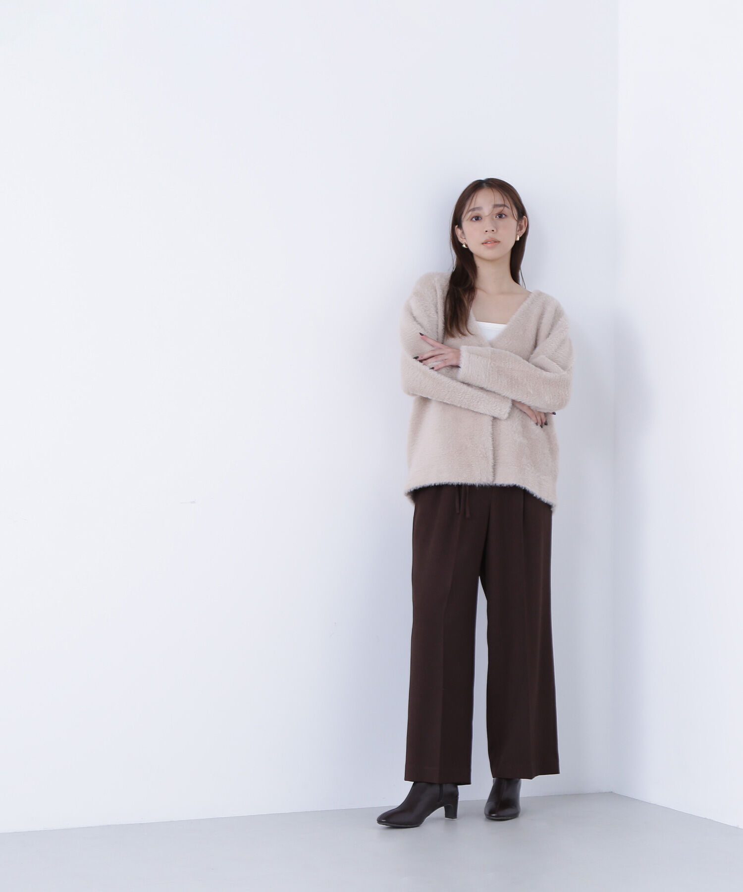  「Vネックシャギー接結コーディガン」|ニット・セーター|