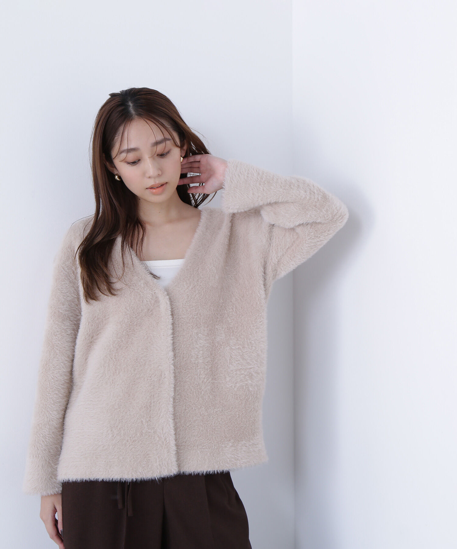  「Vネックシャギー接結コーディガン」|ニット・セーター|