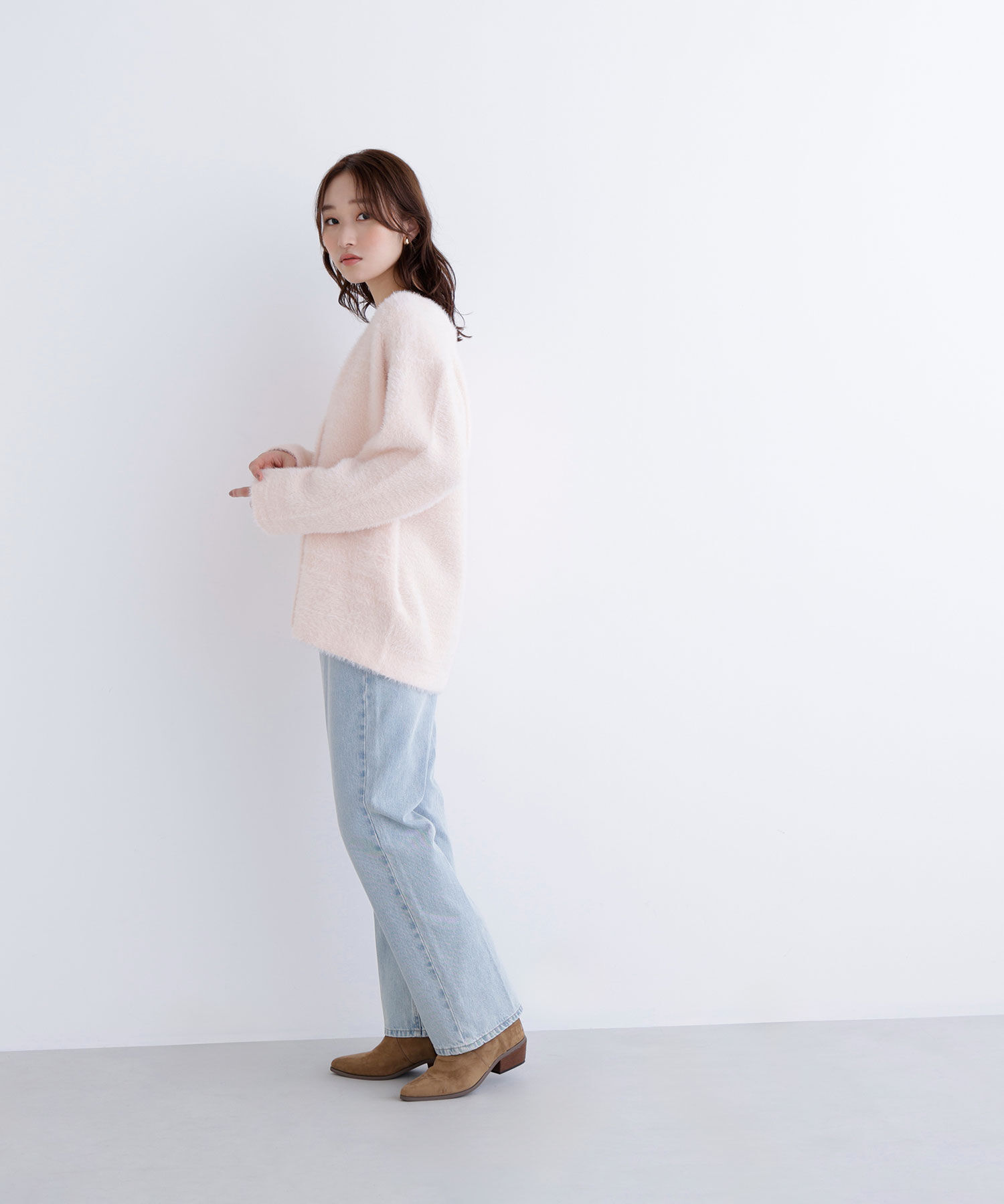  「Vネックシャギー接結コーディガン」|ニット・セーター|