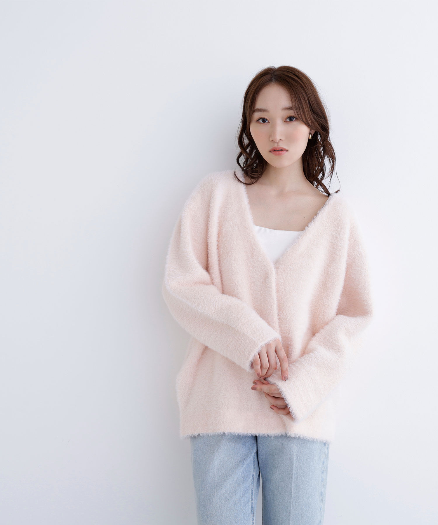  「Vネックシャギー接結コーディガン」|ニット・セーター|