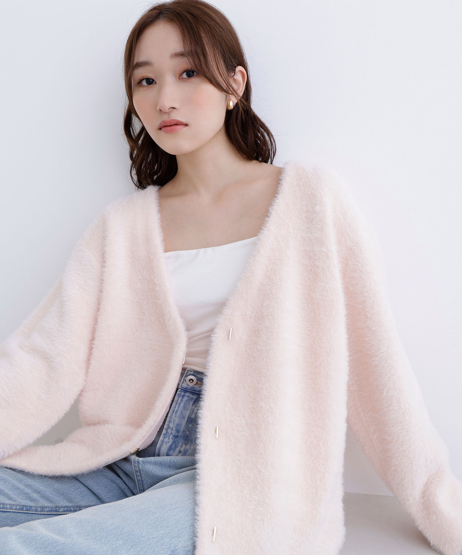  「Vネックシャギー接結コーディガン」|ニット・セーター|