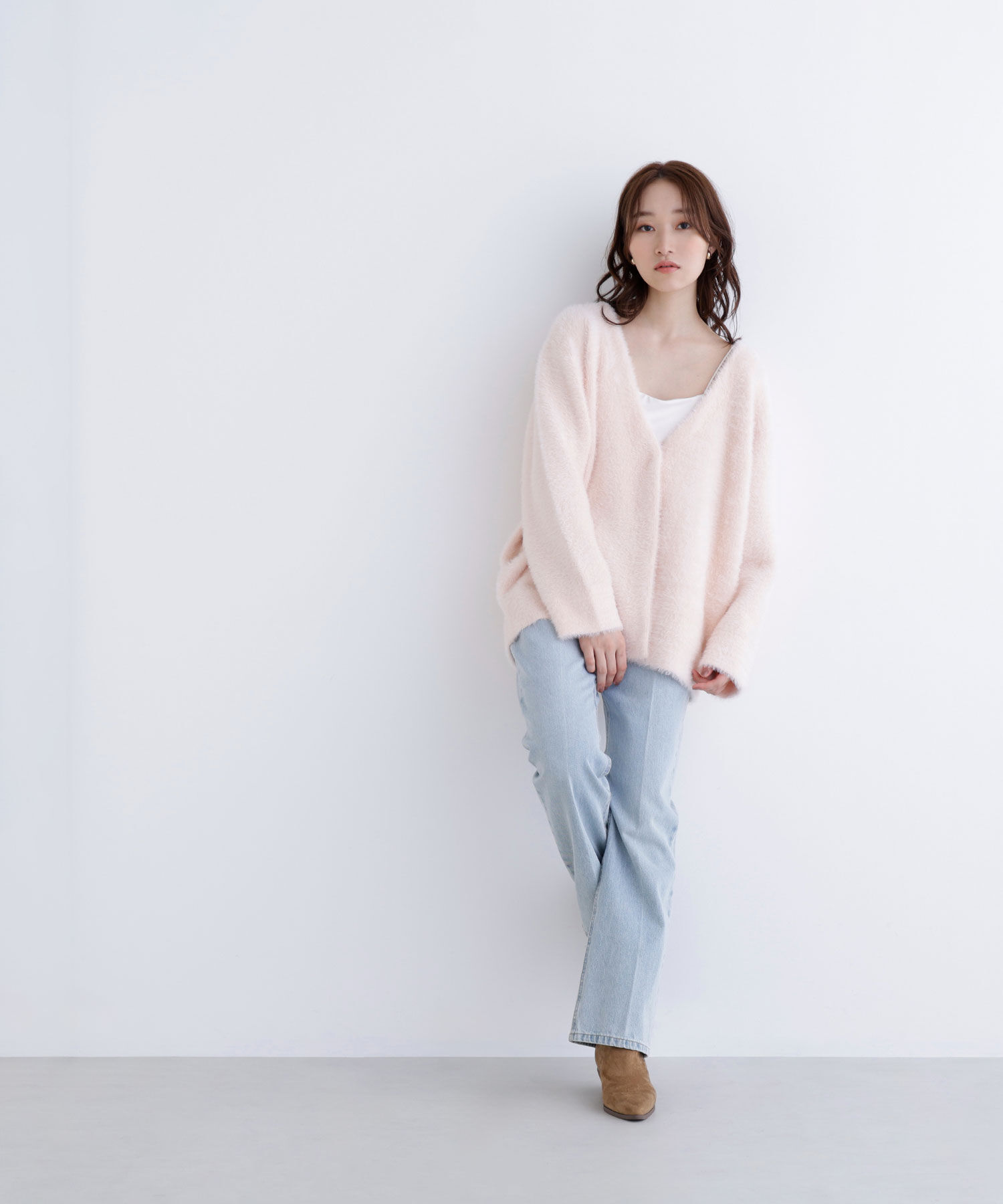  「Vネックシャギー接結コーディガン」|ニット・セーター|