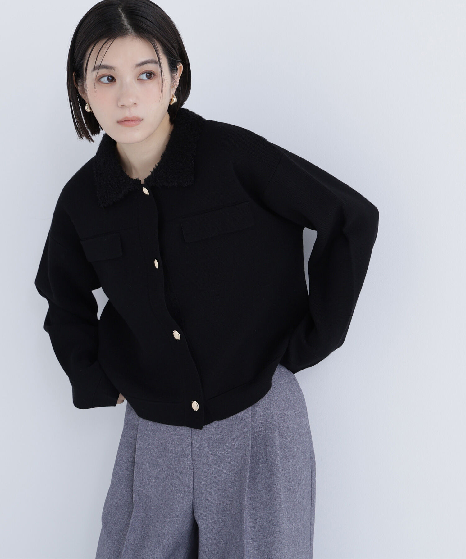  「ループカラーニットジャケット」|ニット・セーター|ブラック