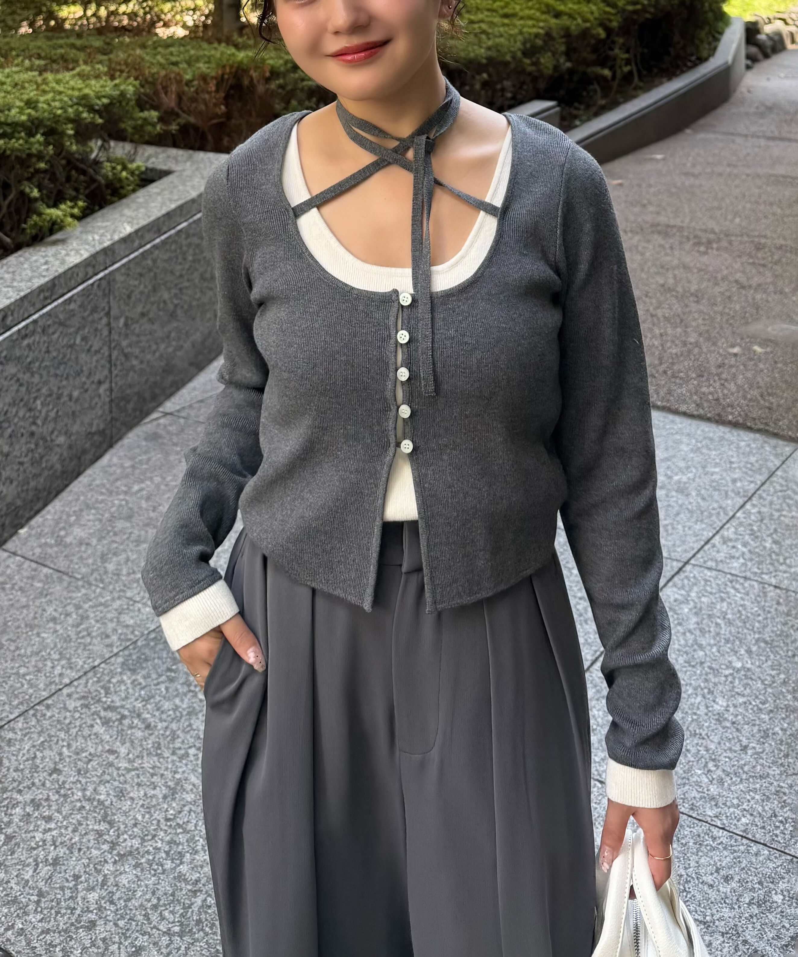  「キャミレイヤードクルーネックニット」|ニット・セーター|チャコール