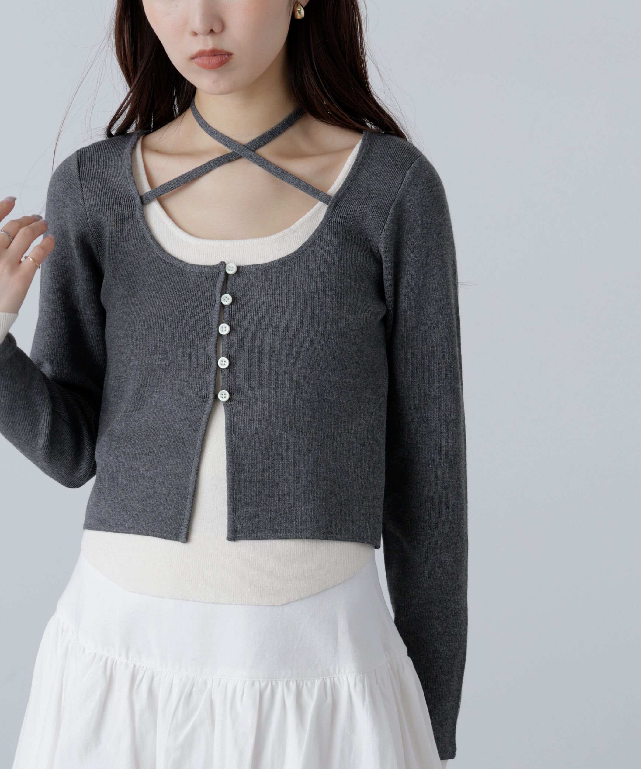  「キャミレイヤードクルーネックニット」|ニット・セーター|