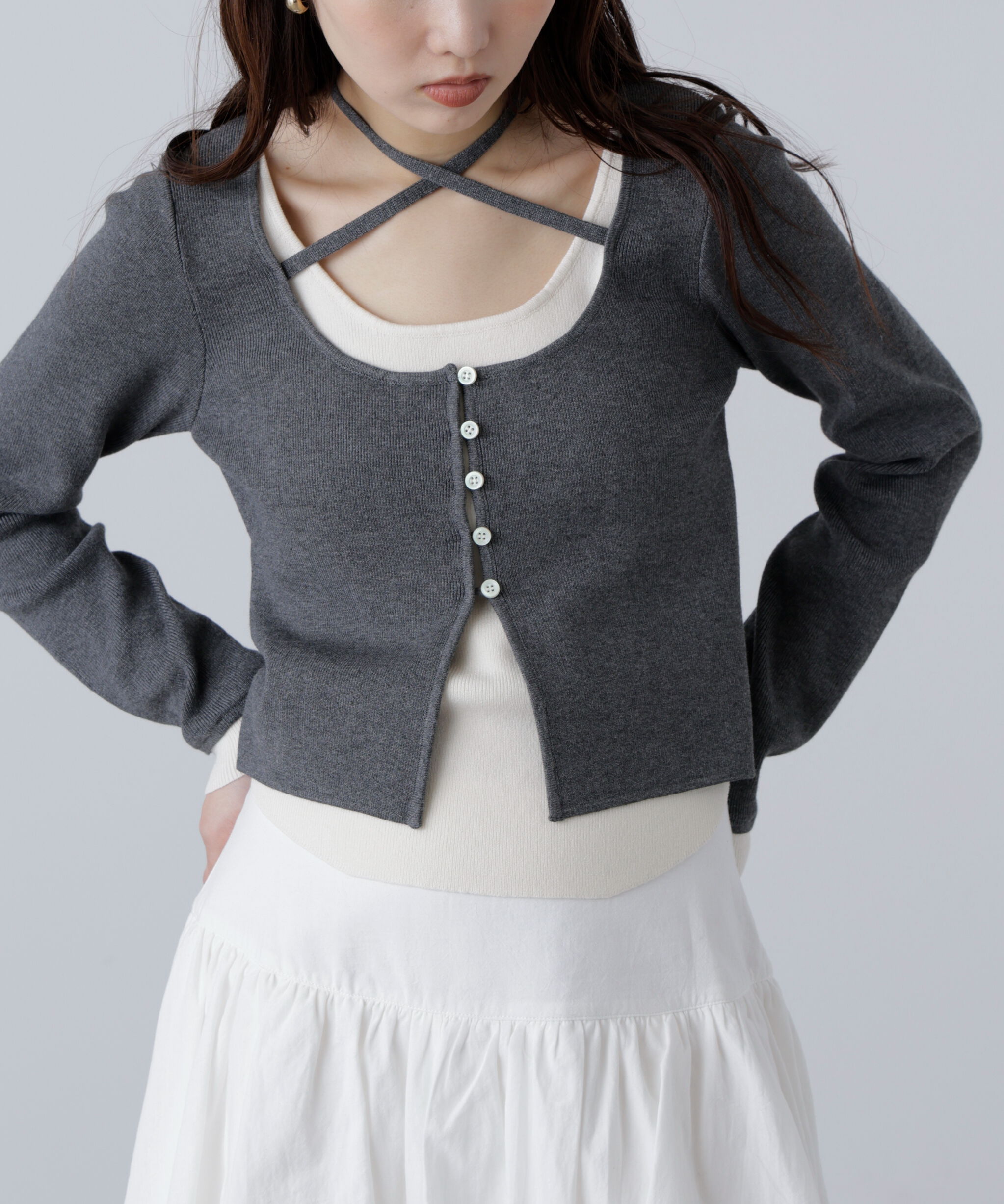  「キャミレイヤードクルーネックニット」|ニット・セーター|