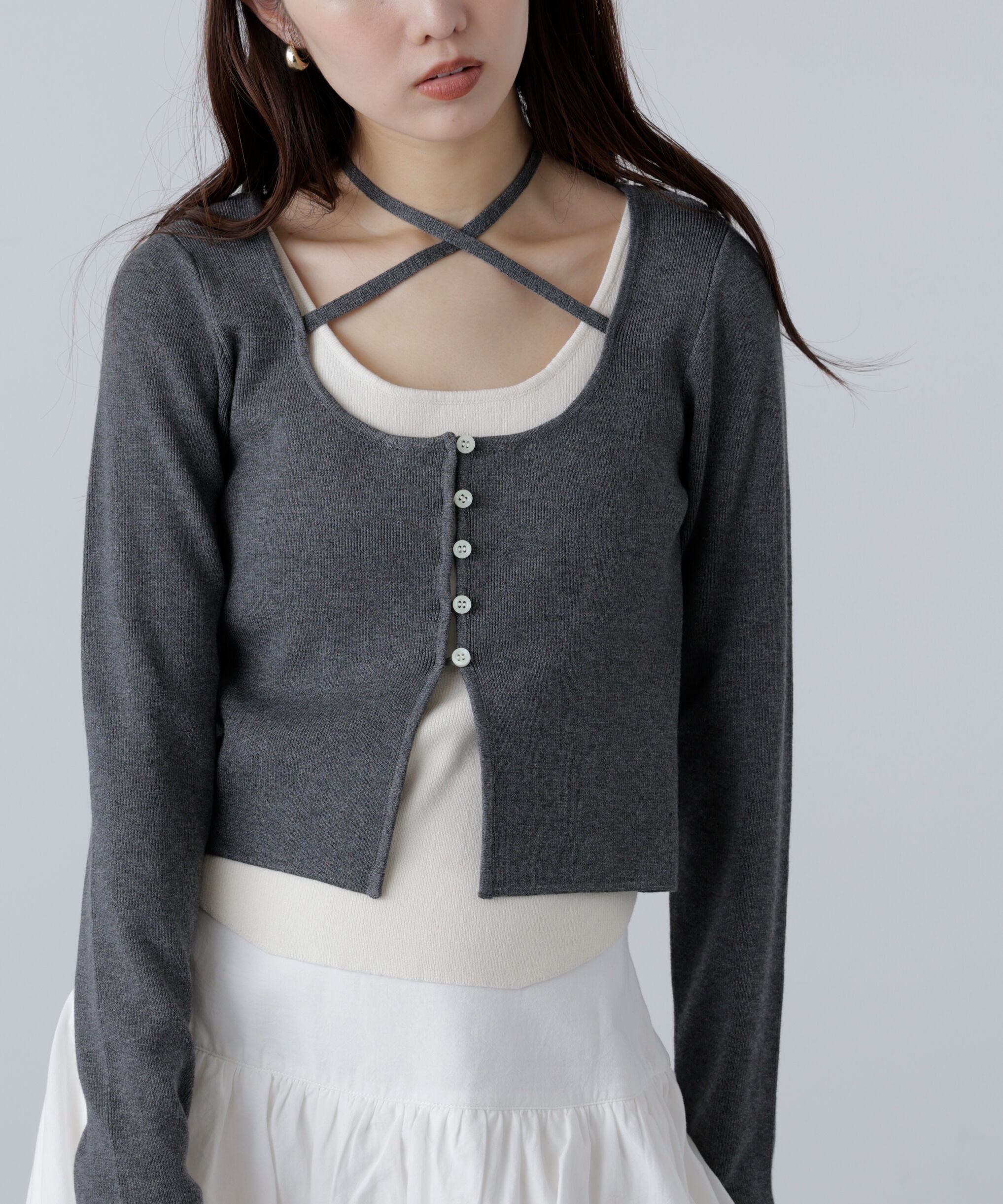  「キャミレイヤードクルーネックニット」|ニット・セーター|