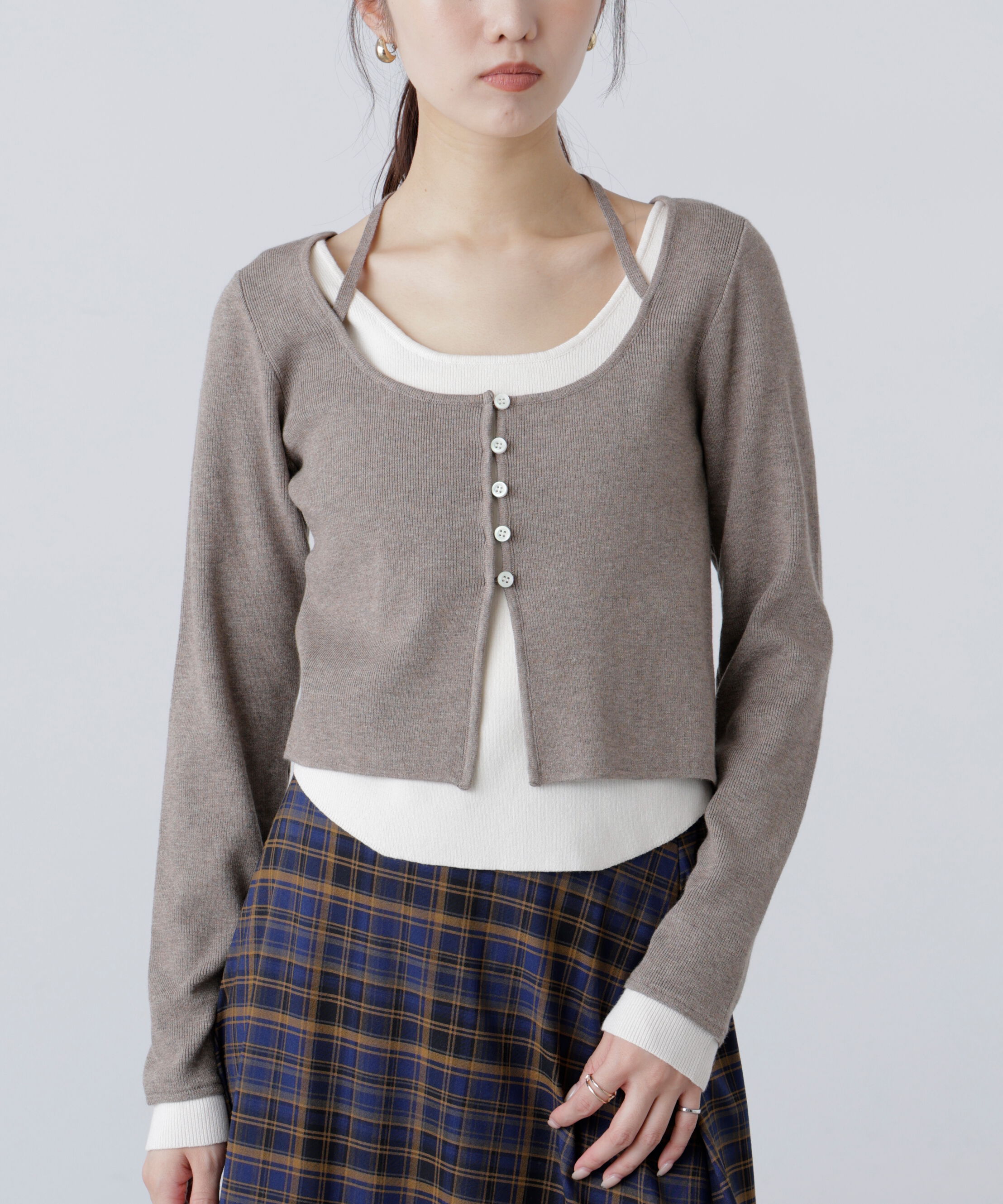  「キャミレイヤードクルーネックニット」|ニット・セーター|