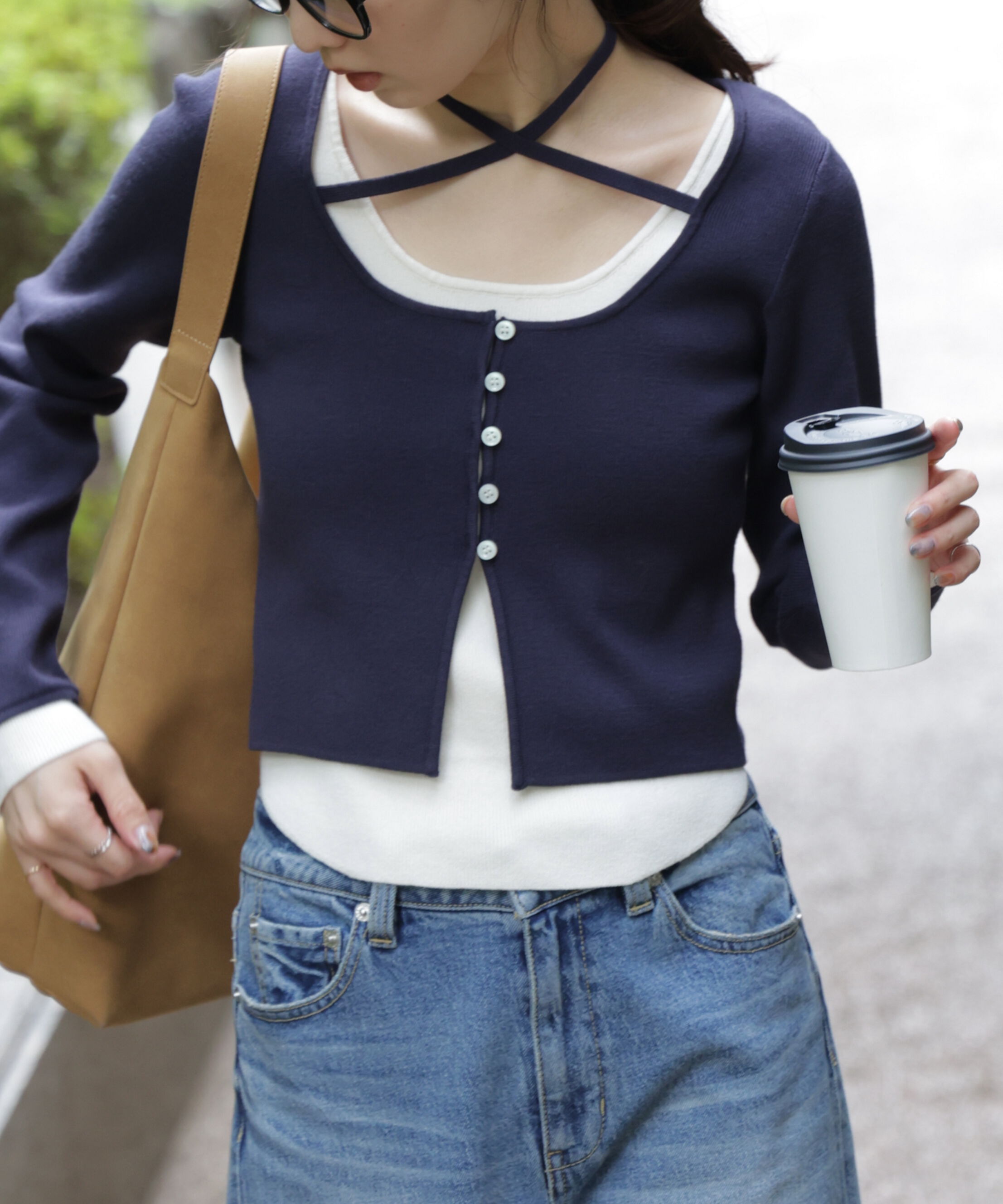  「キャミレイヤードクルーネックニット」|ニット・セーター|