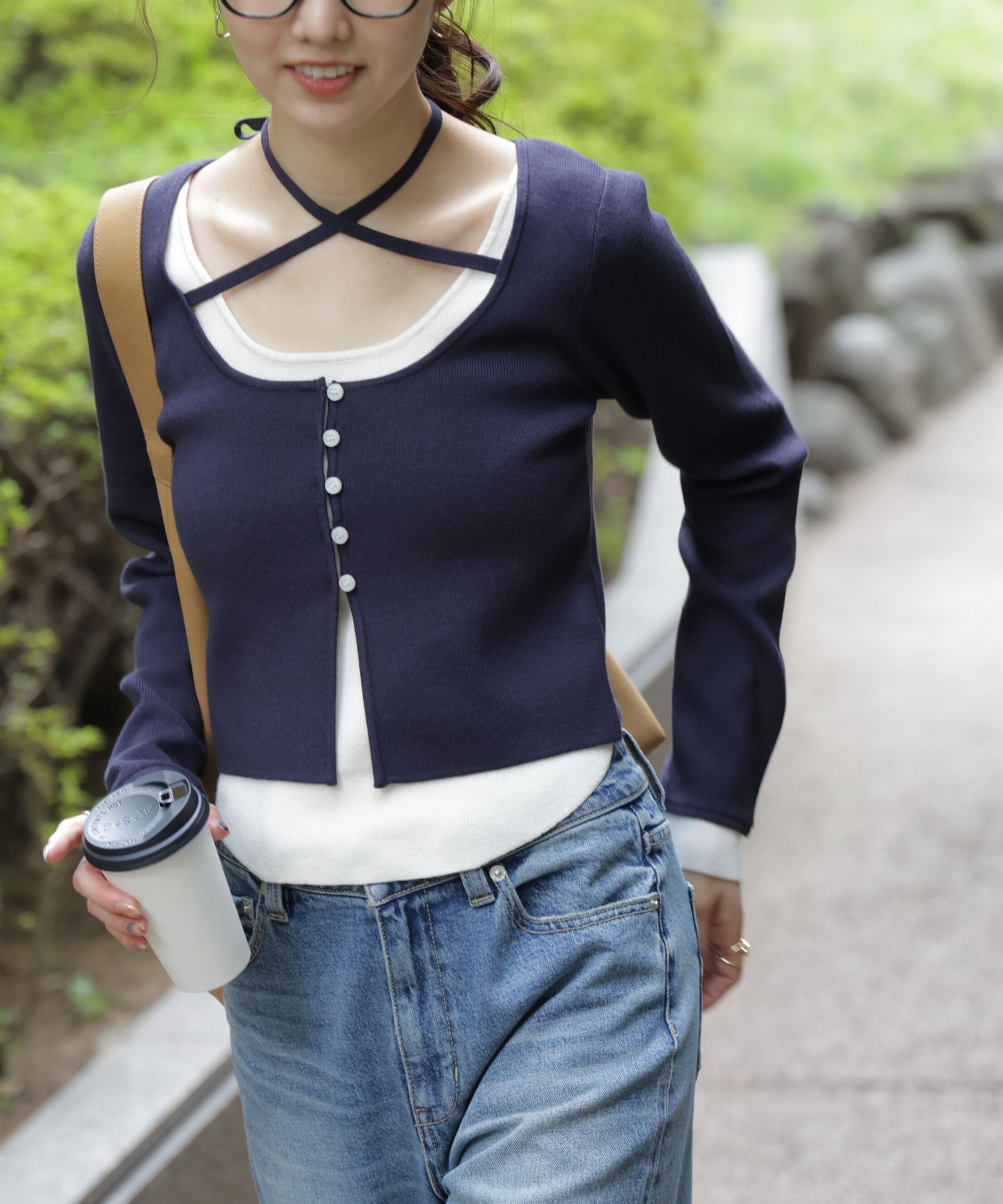  「キャミレイヤードクルーネックニット」|ニット・セーター|