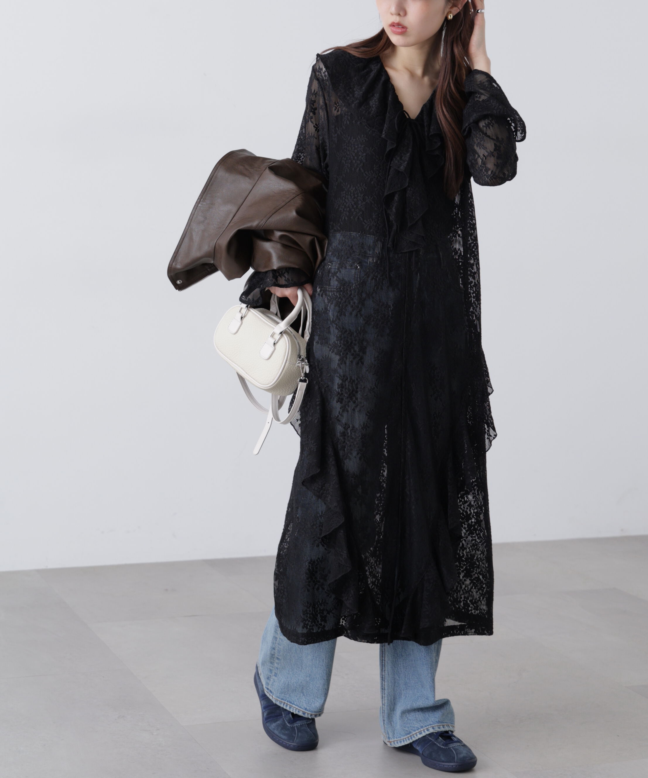  「前開きラッフルフリルレースワンピース」|ワンピース|