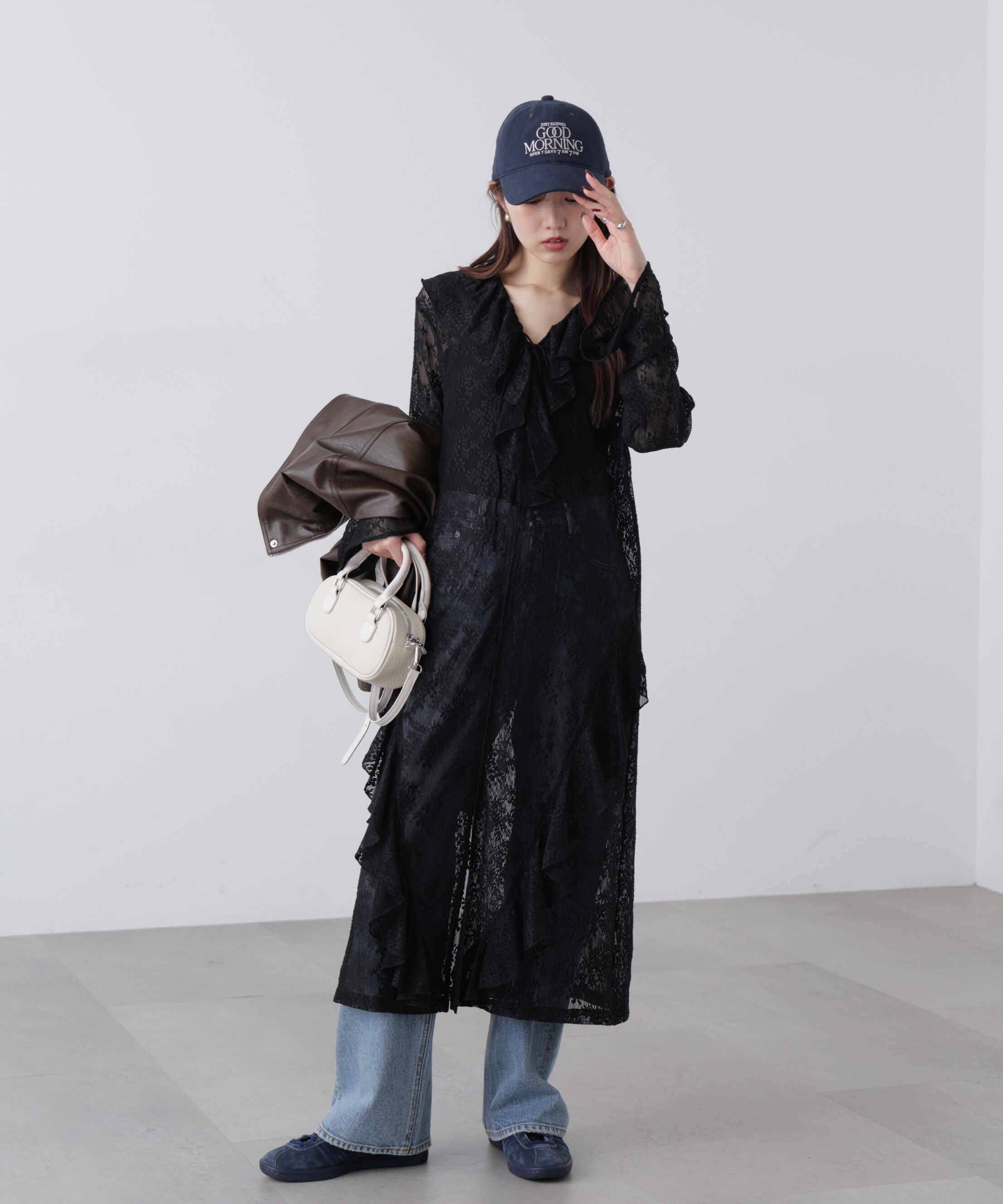  「前開きラッフルフリルレースワンピース」|ワンピース|