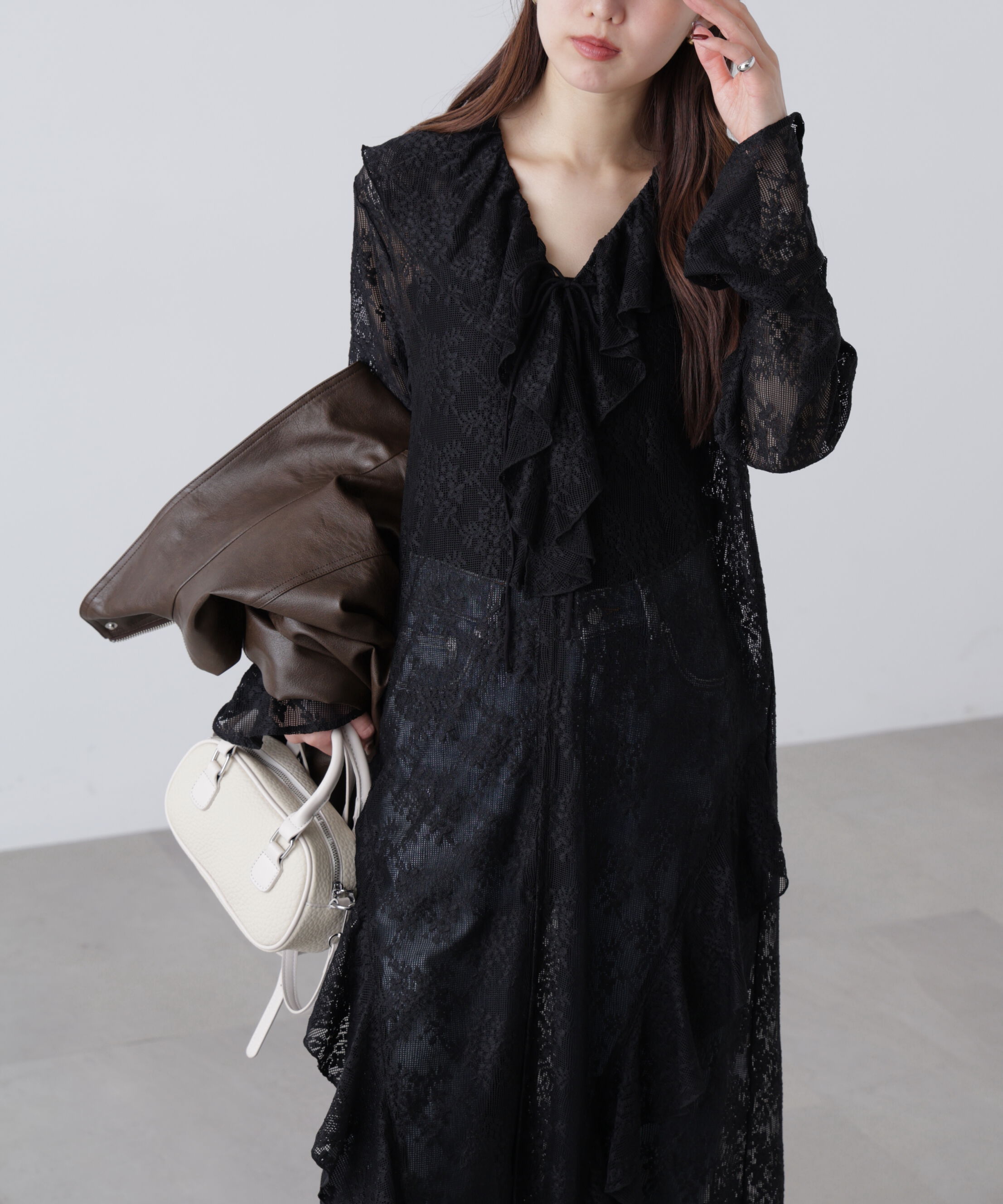  「前開きラッフルフリルレースワンピース」|ワンピース|