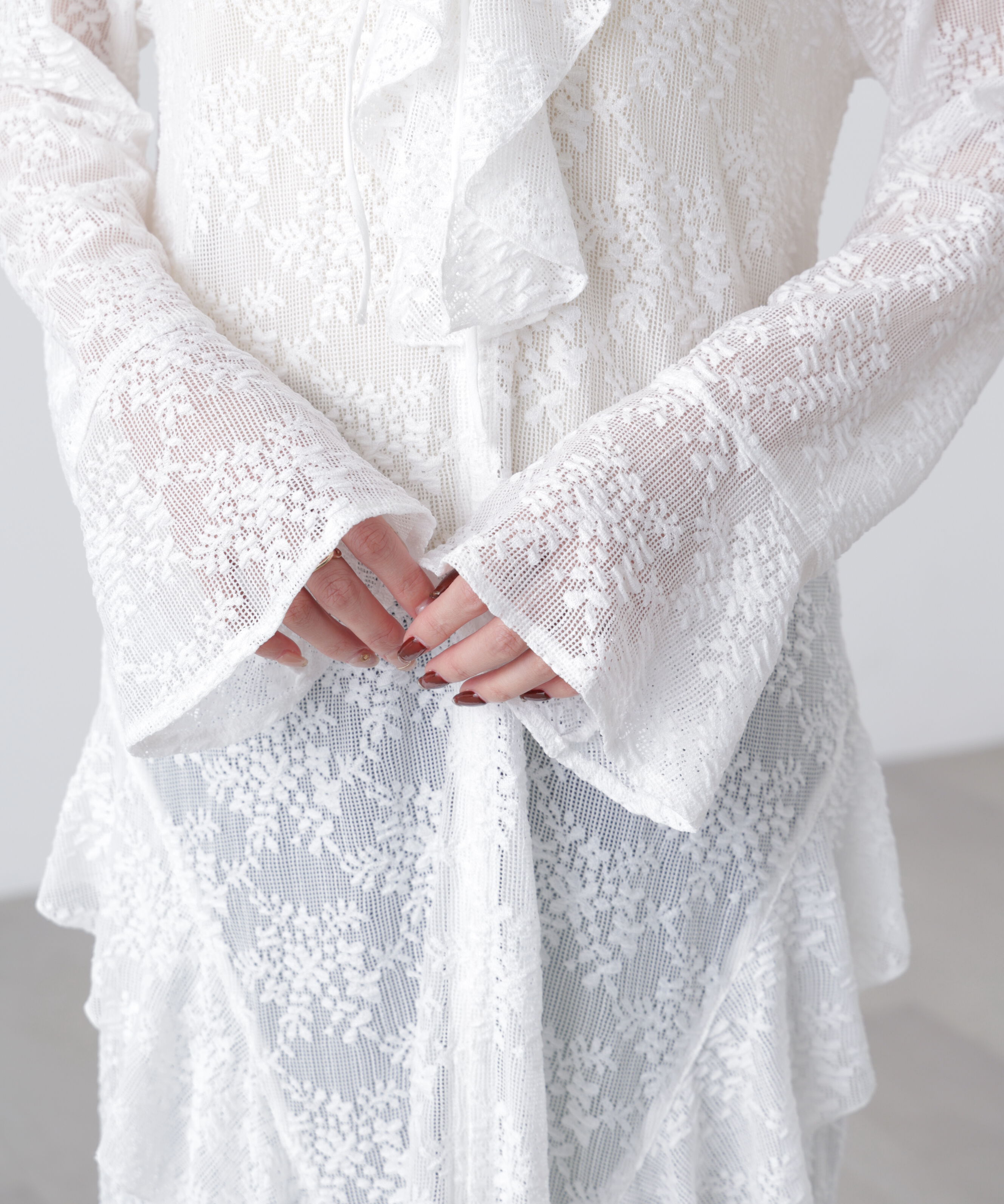  「前開きラッフルフリルレースワンピース」|ワンピース|