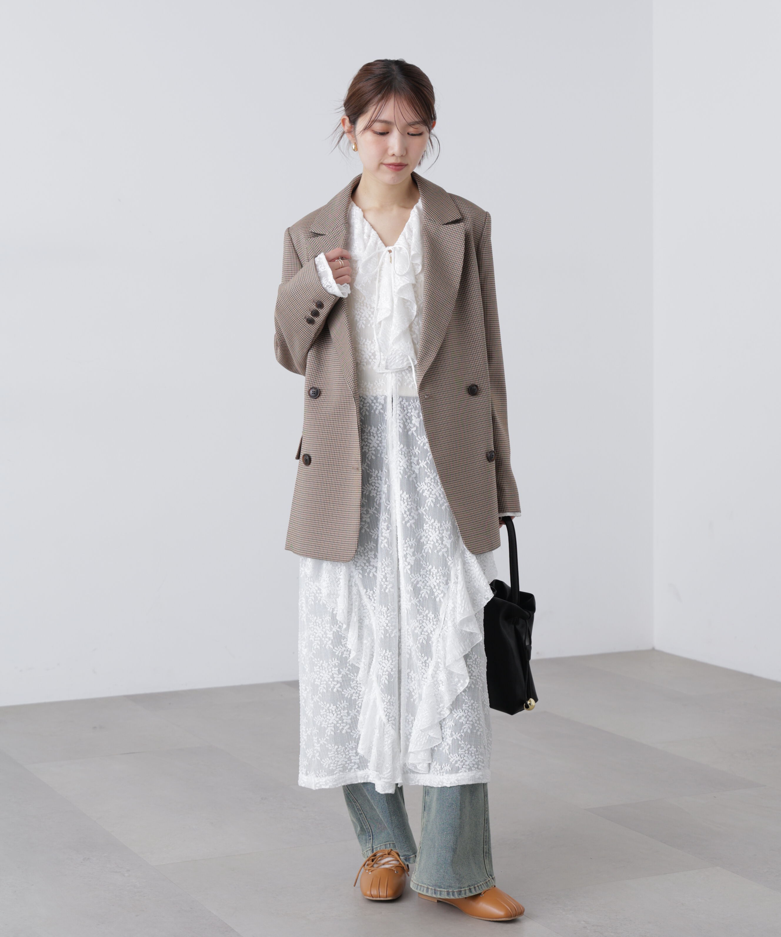  「前開きラッフルフリルレースワンピース」|ワンピース|