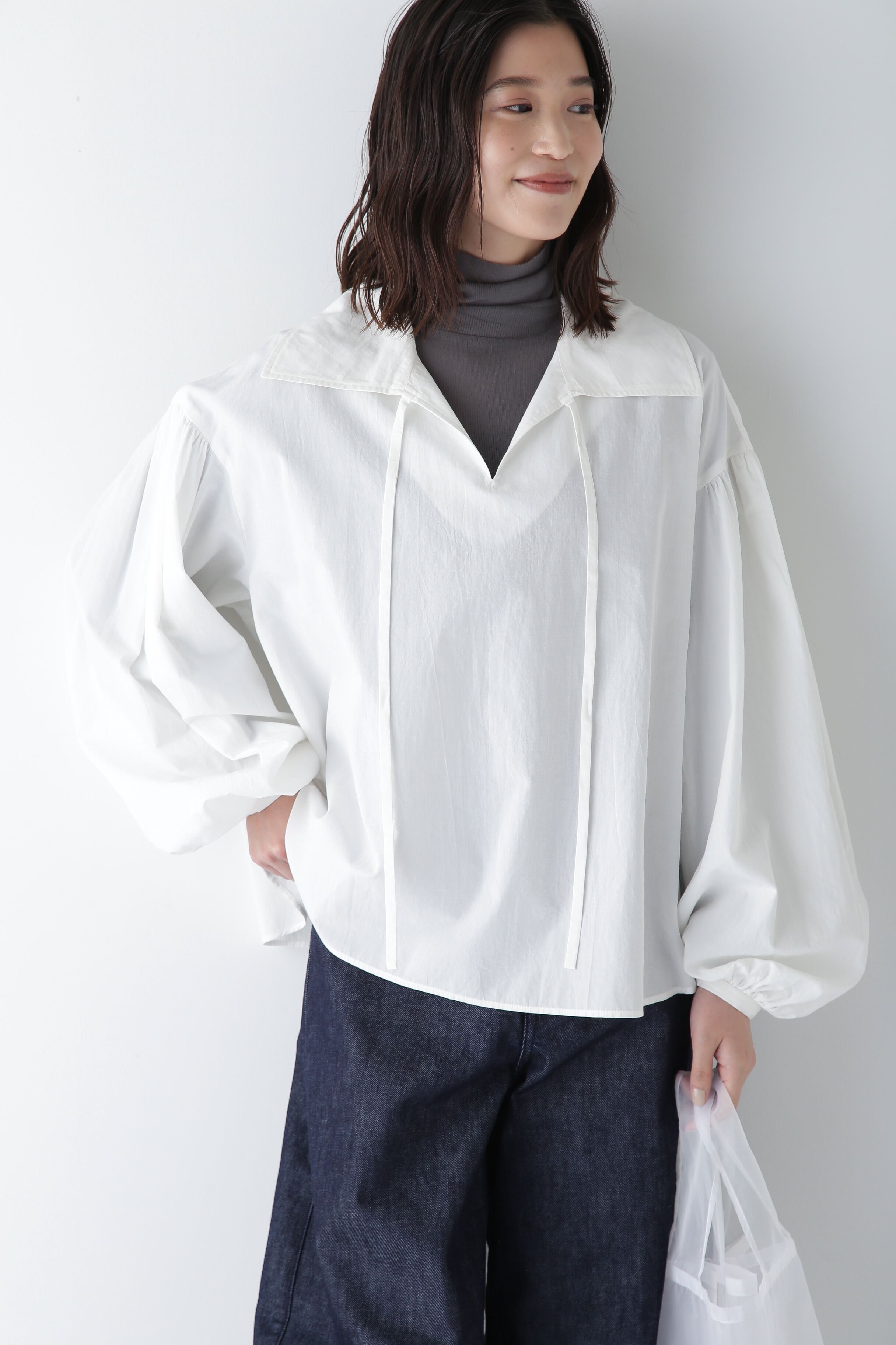  「◆綿麻ボイルスキッパーボリュームブラウス」|シャツ・ブラウス|ホワイト