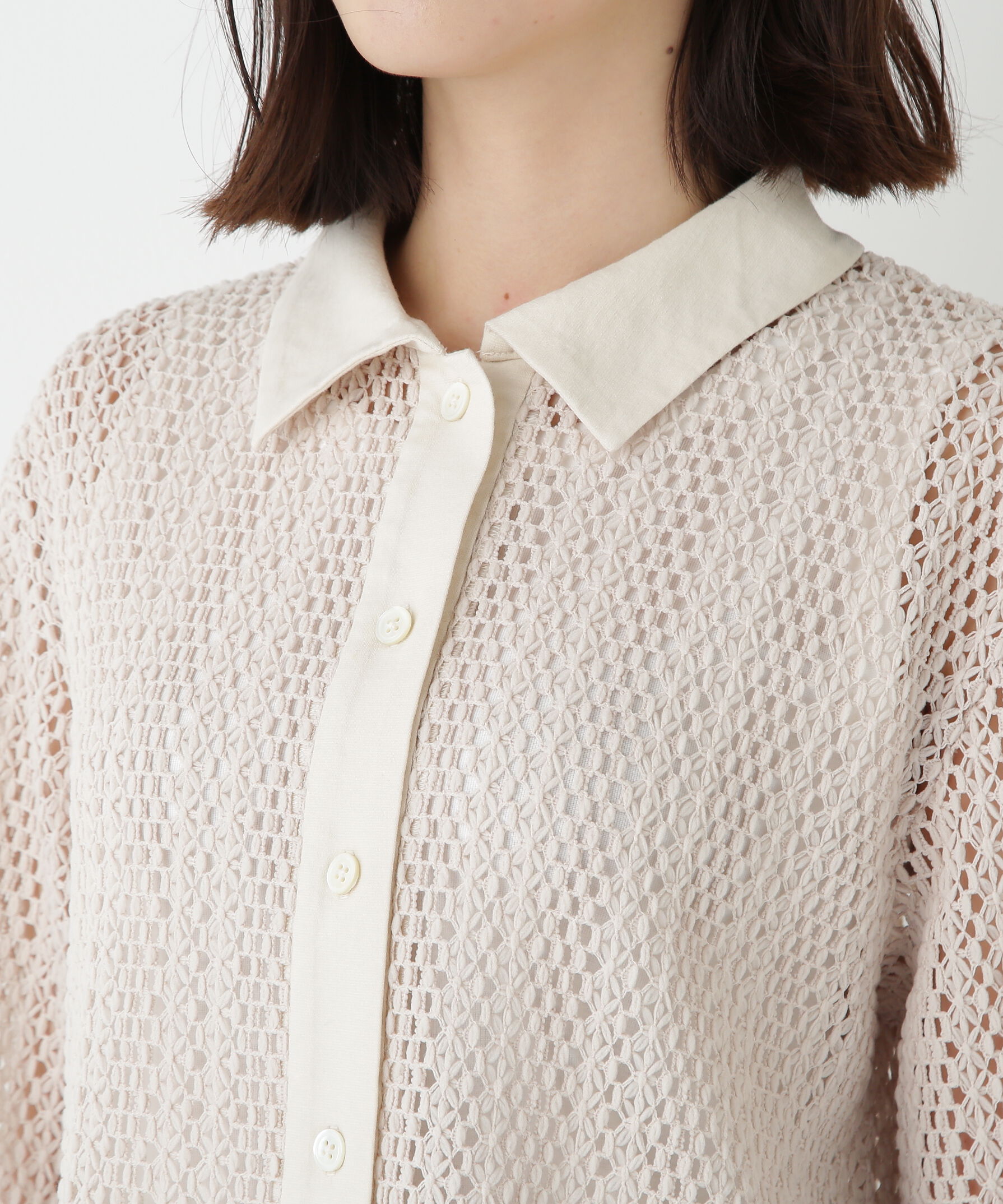  「◆クロッシェレース半袖シャツ」|Tシャツ・カットソー|