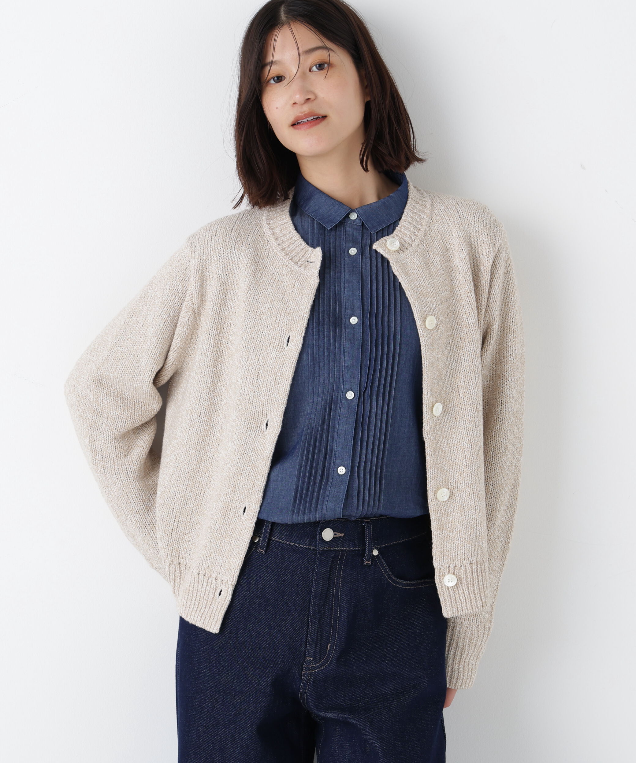  「◆ＭＩＸヤーンクルーネックカーディガン」|ニット・セーター|