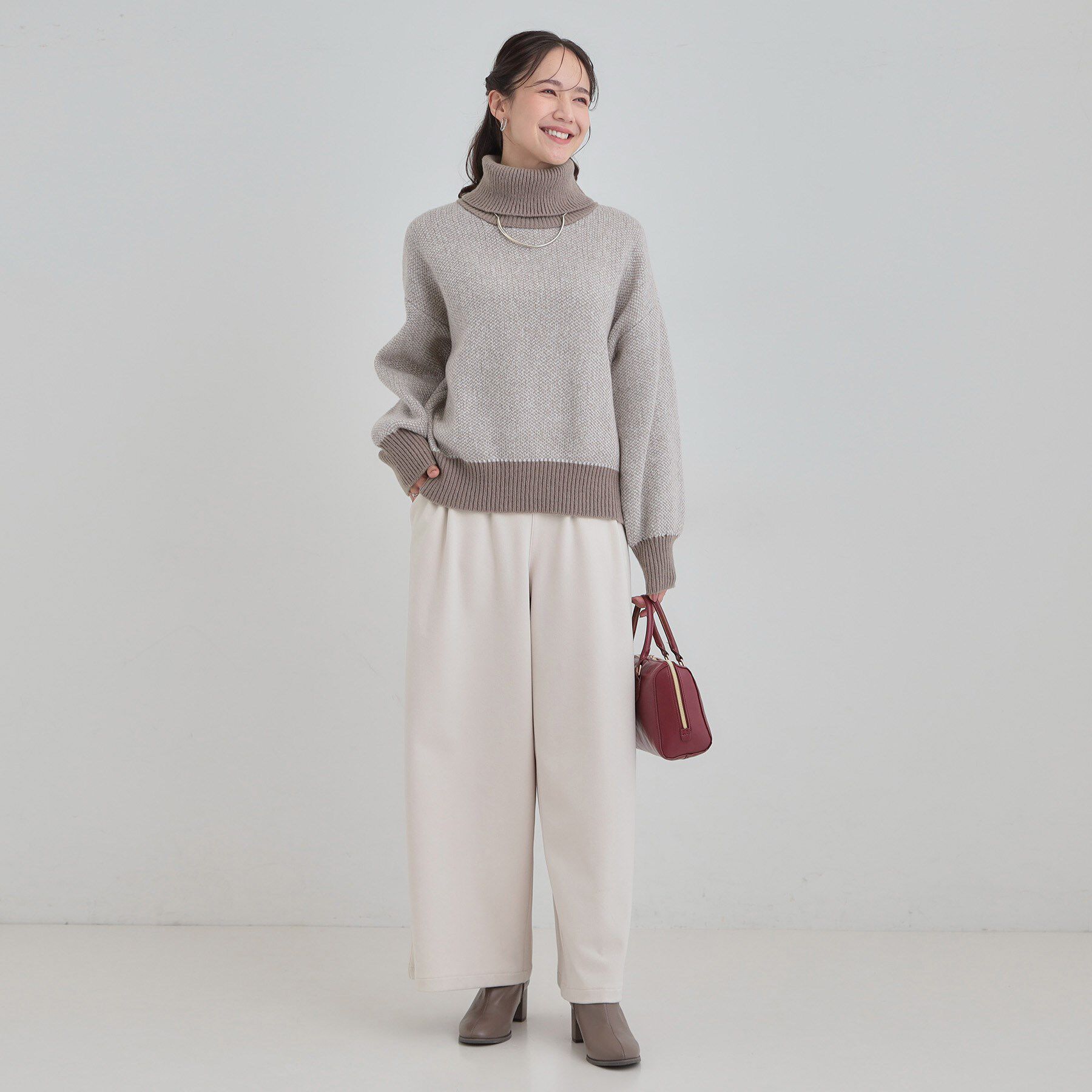 SHOO･LA･RUE「【S-LL】さりげないラメ感 配色ジャカード タートルネックニット」|ニット・セーター|